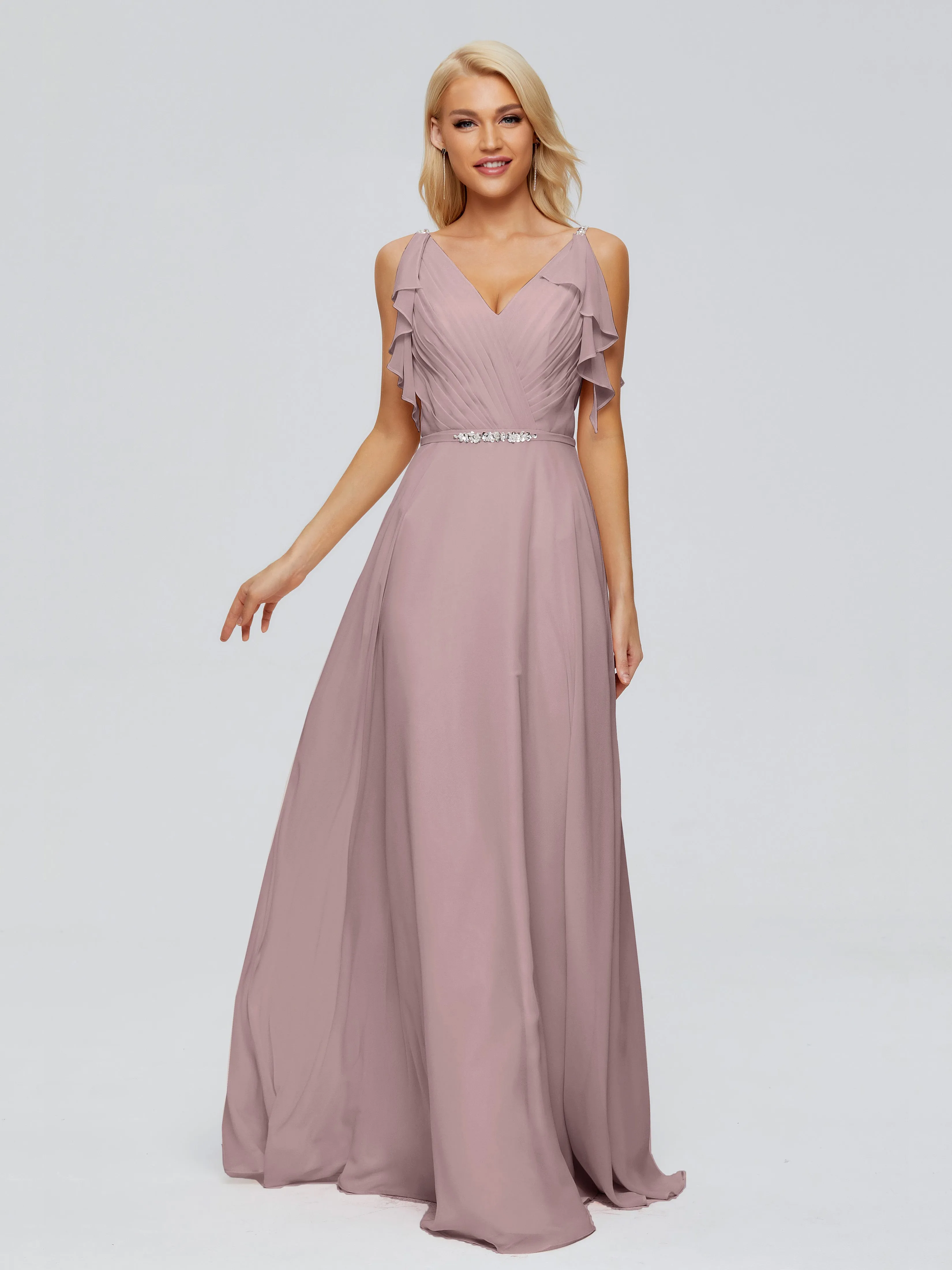 Brianna Ruffles Spaghetti Straps Unique Chiffon Bridesmaid Dresses