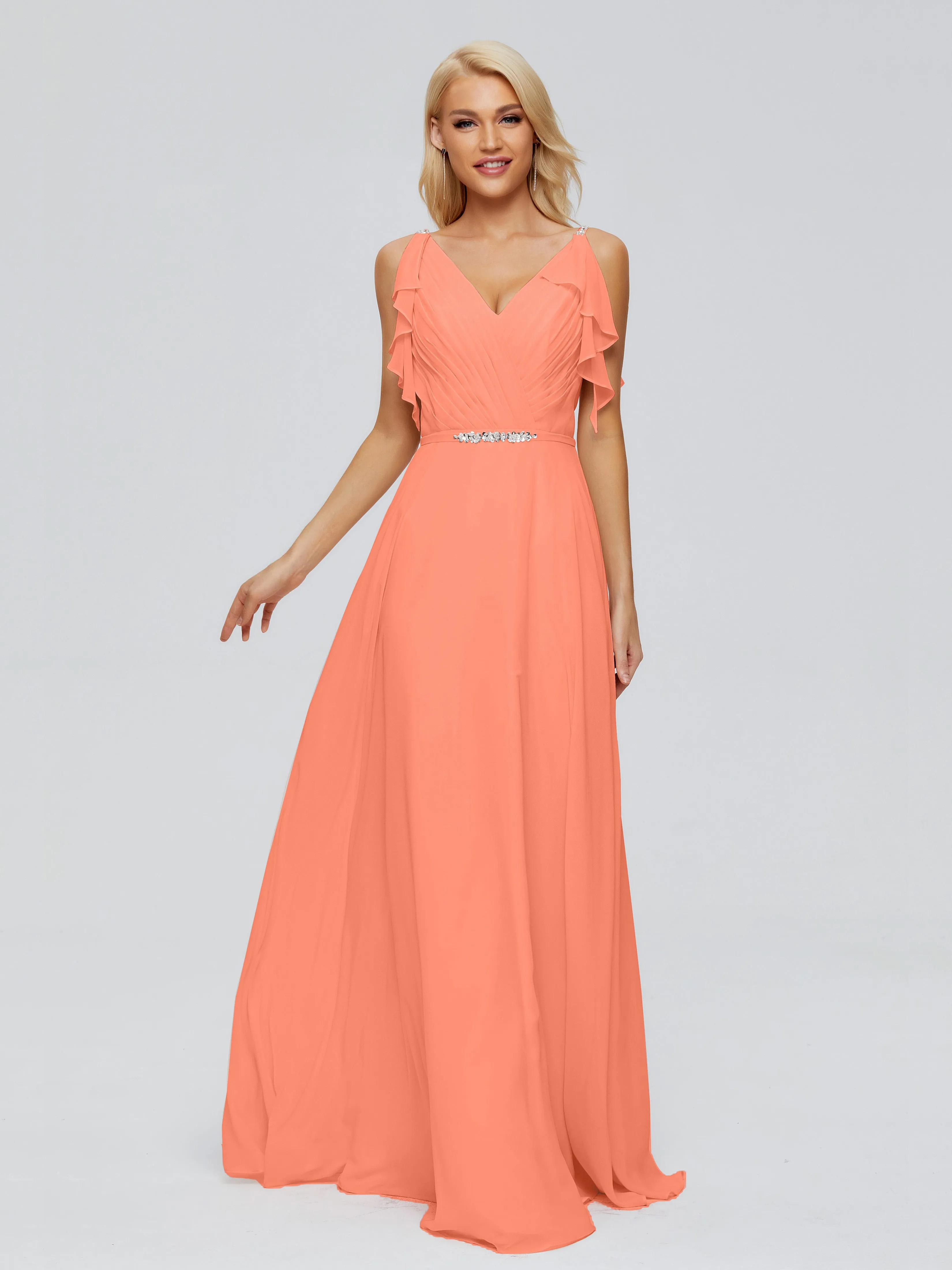 Brianna Ruffles Spaghetti Straps Unique Chiffon Bridesmaid Dresses