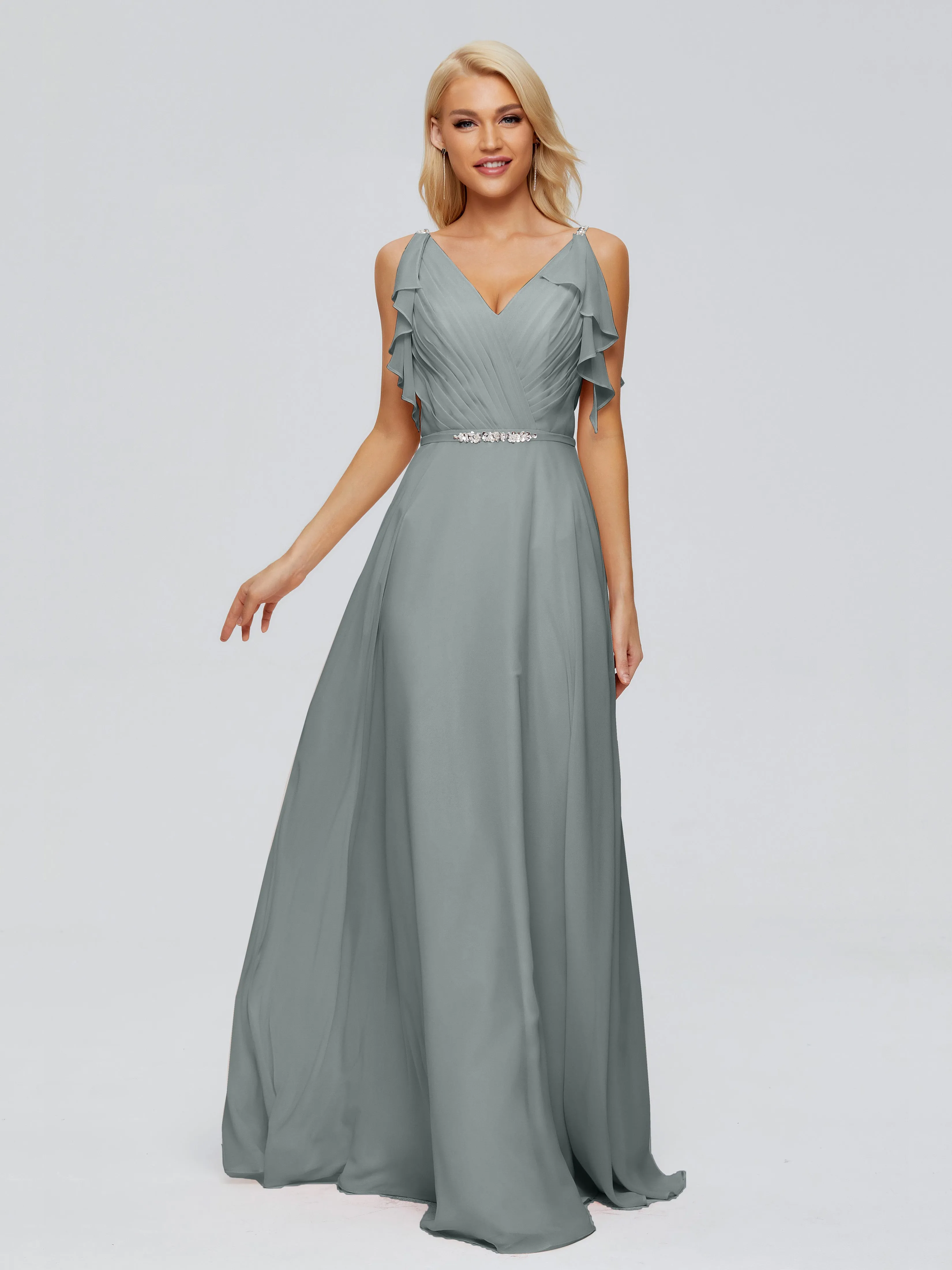 Brianna Ruffles Spaghetti Straps Unique Chiffon Bridesmaid Dresses