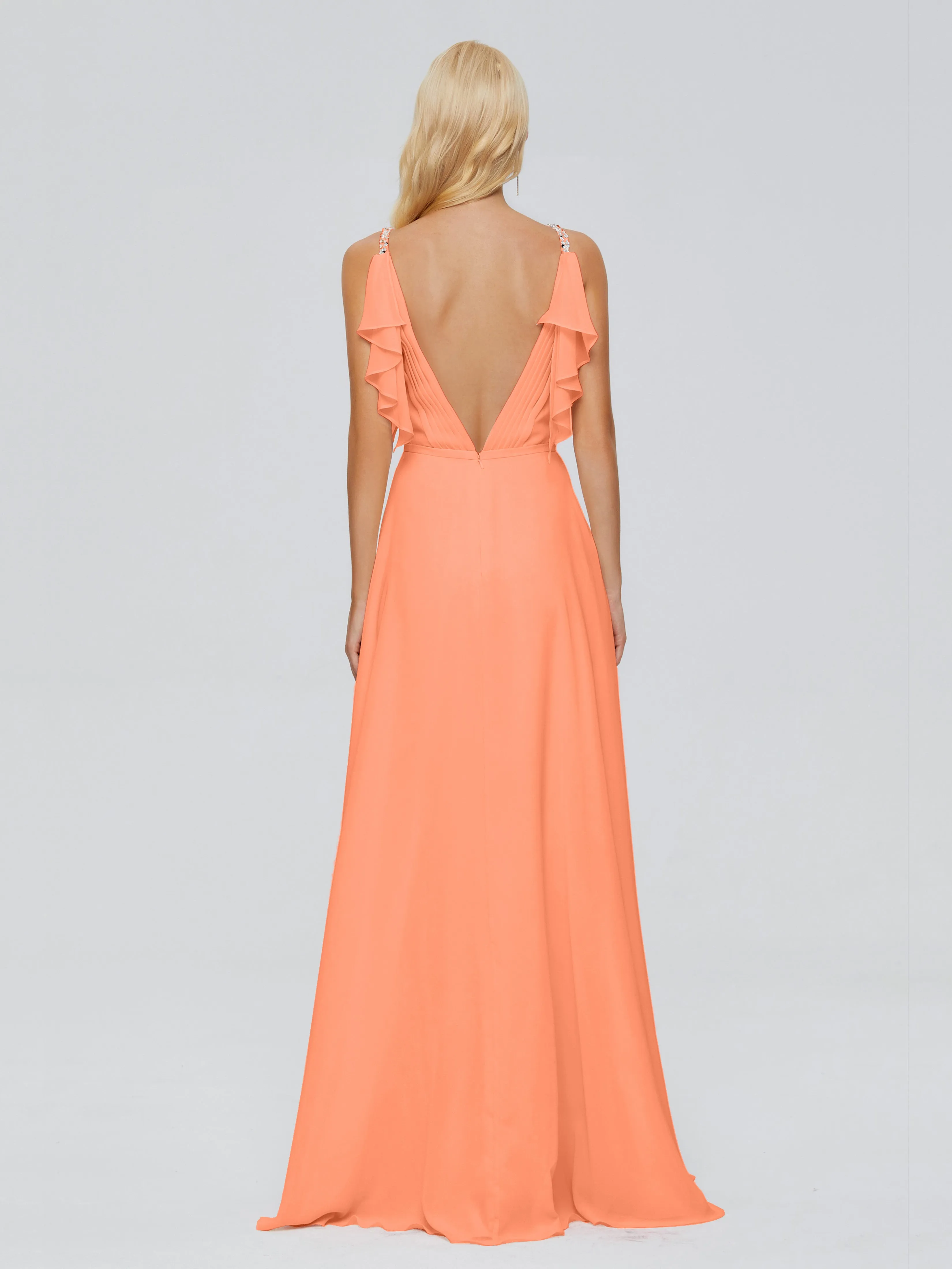 Brianna Ruffles Spaghetti Straps Unique Chiffon Bridesmaid Dresses