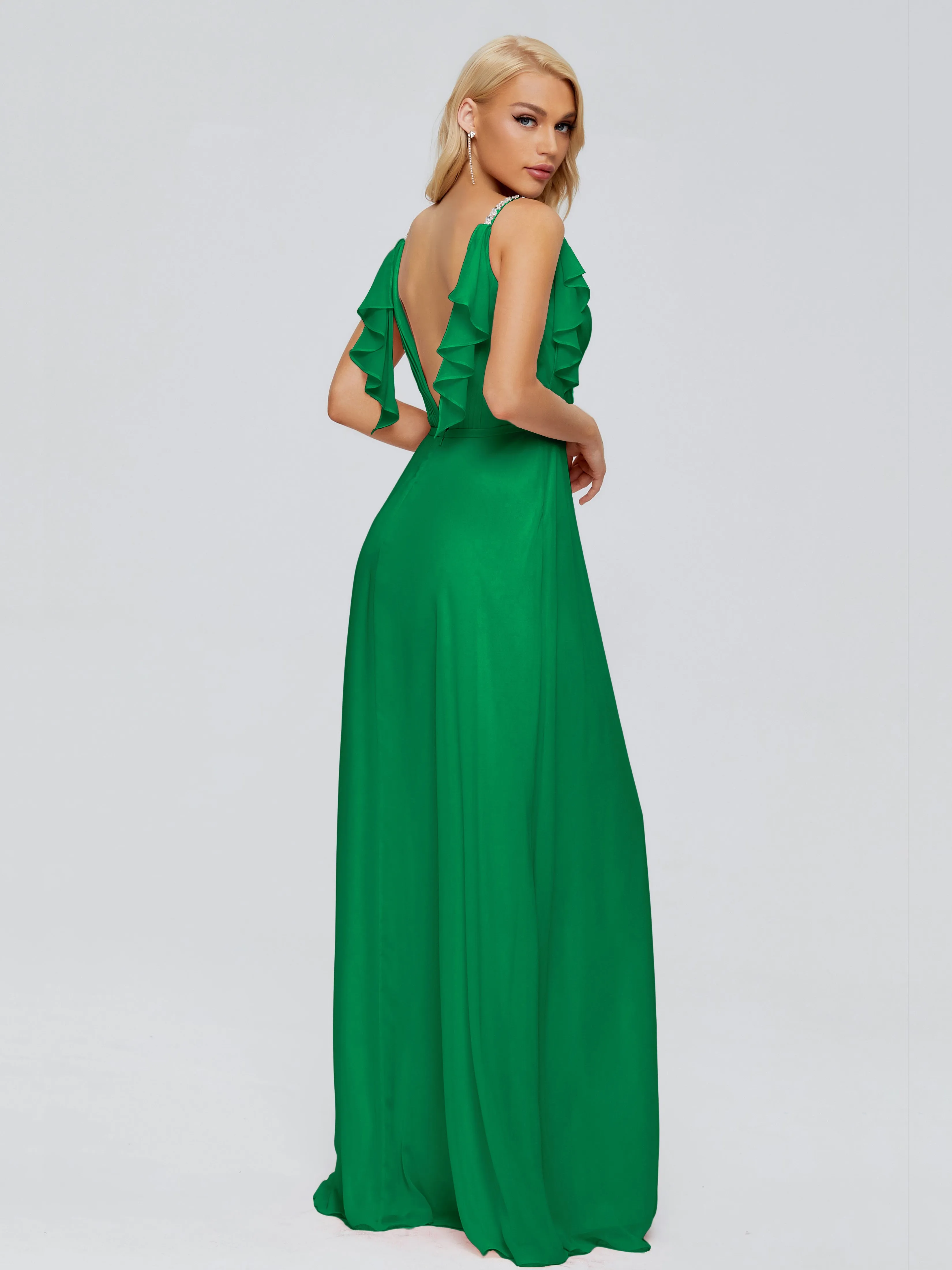 Brianna Ruffles Spaghetti Straps Unique Chiffon Bridesmaid Dresses