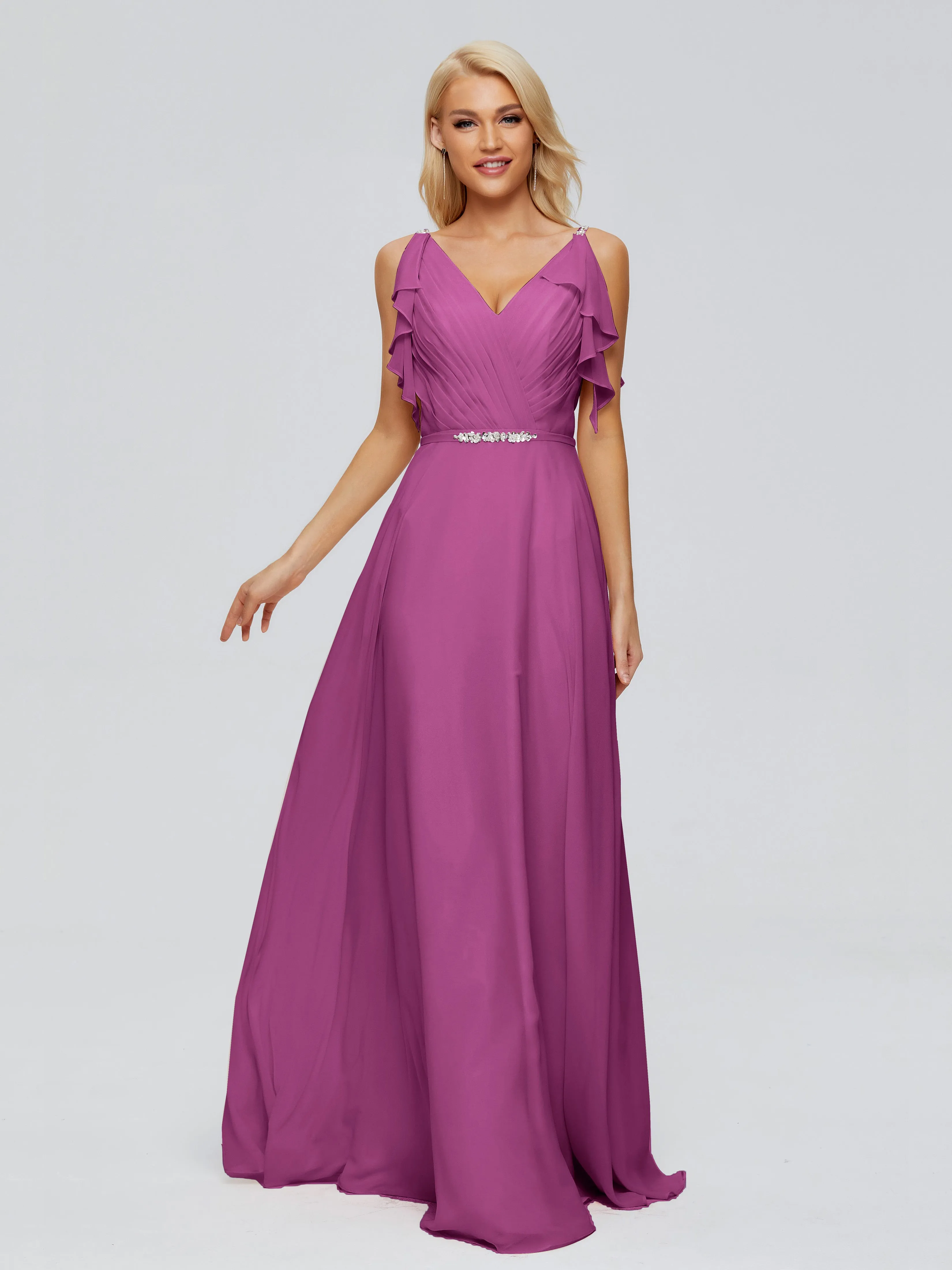 Brianna Ruffles Spaghetti Straps Unique Chiffon Bridesmaid Dresses