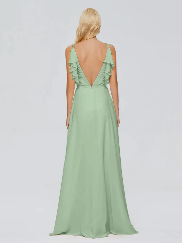 Brianna Ruffles Spaghetti Straps Unique Chiffon Bridesmaid Dresses