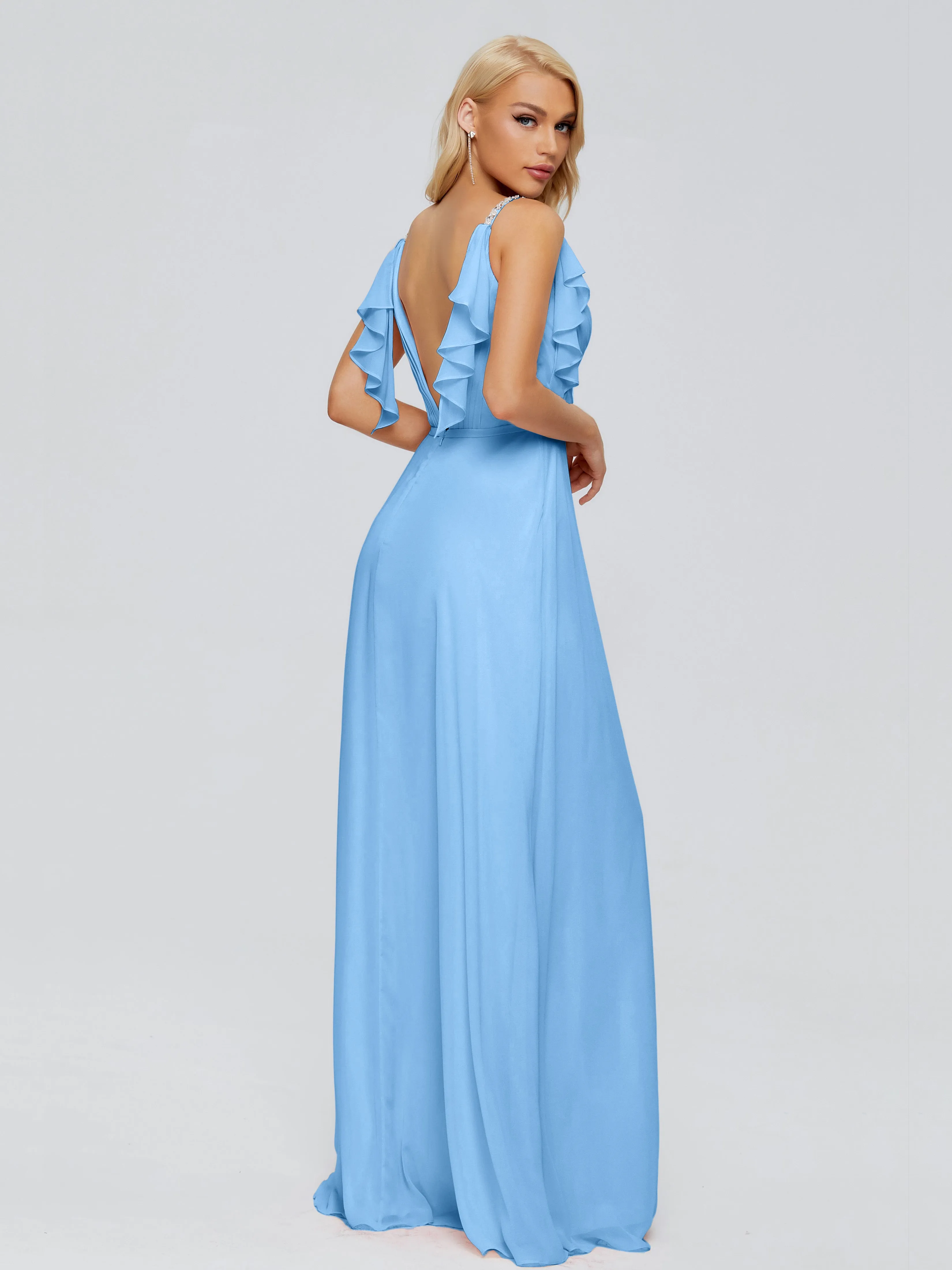 Brianna Ruffles Spaghetti Straps Unique Chiffon Bridesmaid Dresses