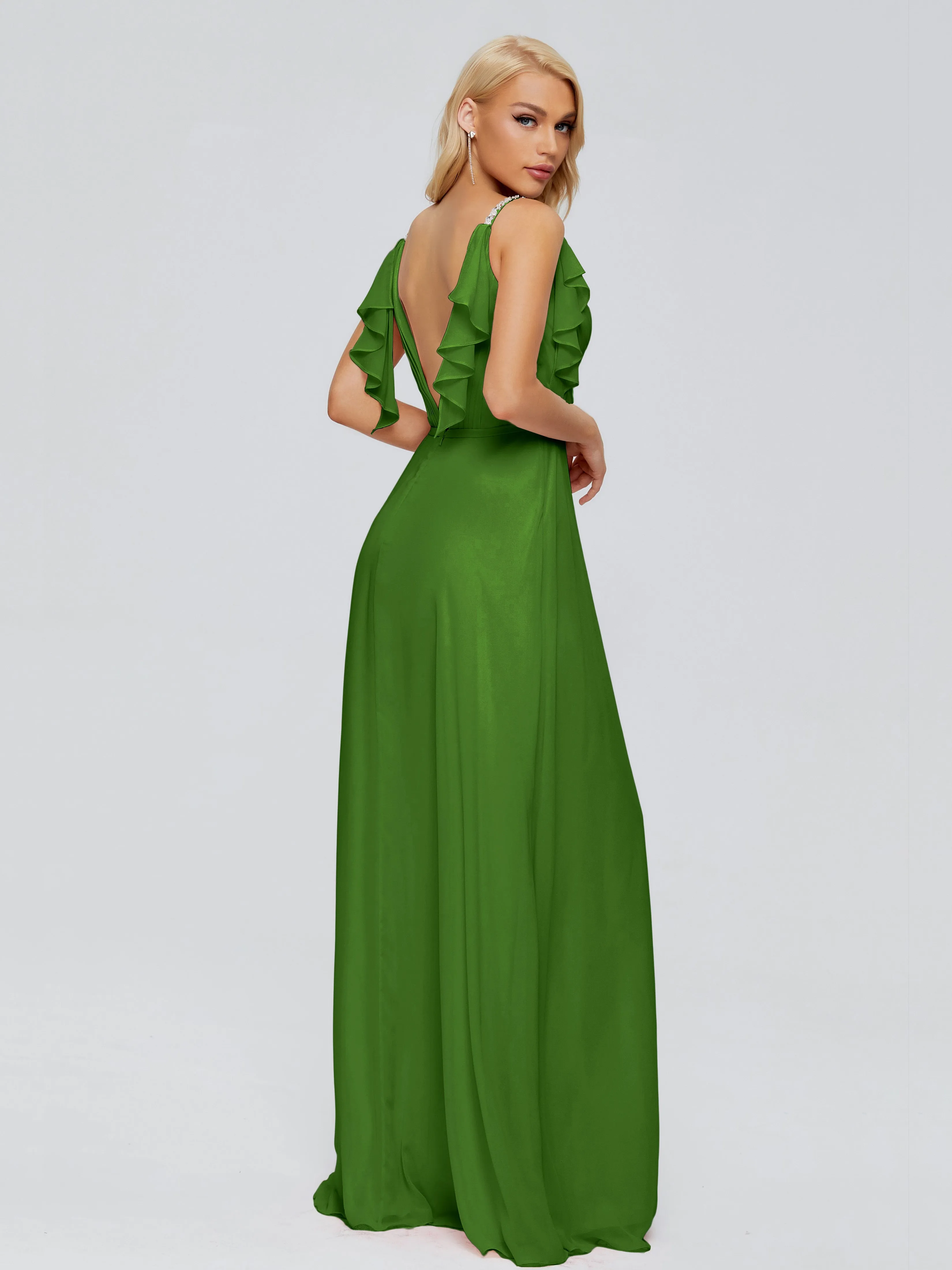 Brianna Ruffles Spaghetti Straps Unique Chiffon Bridesmaid Dresses