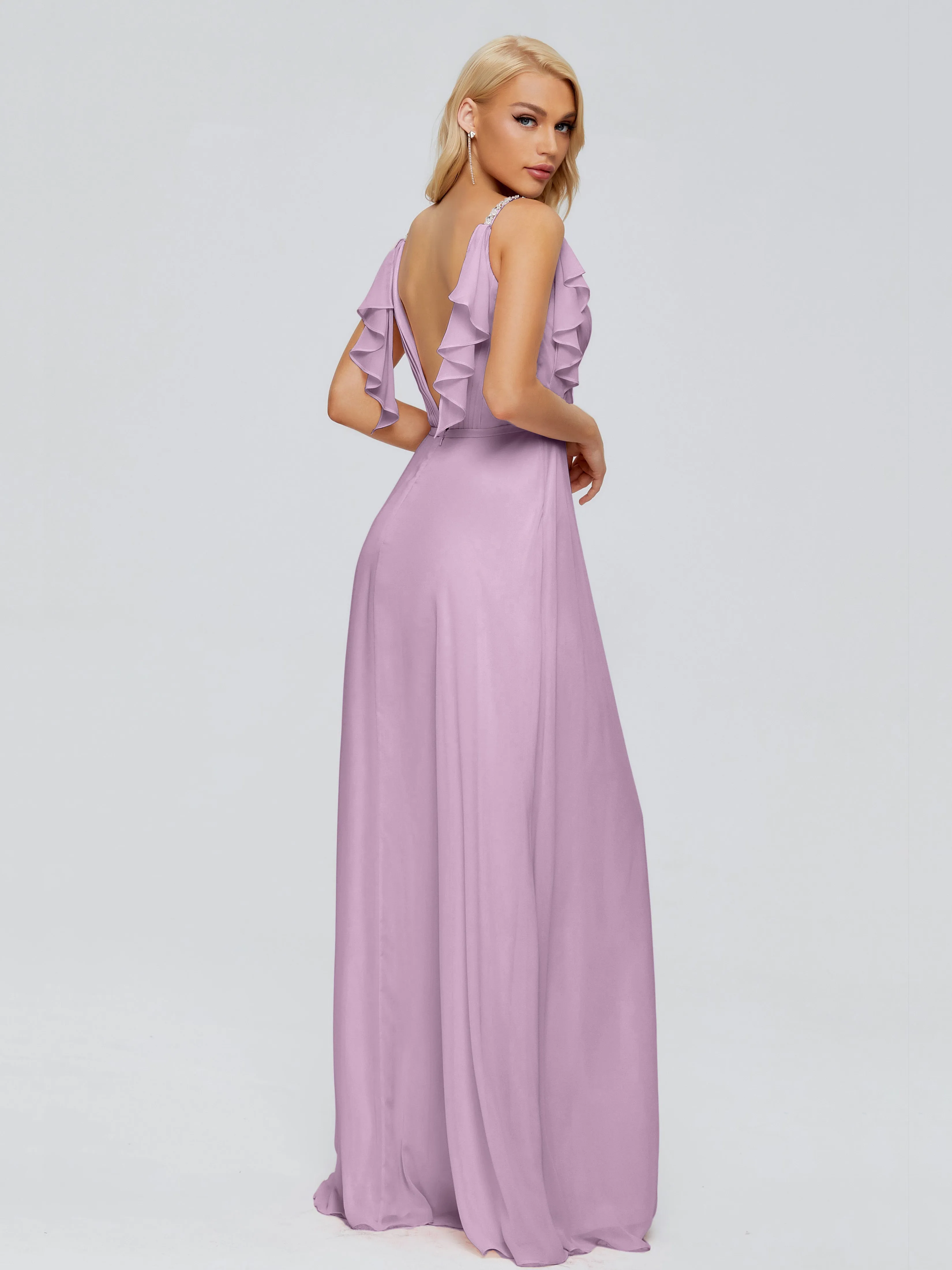 Brianna Ruffles Spaghetti Straps Unique Chiffon Bridesmaid Dresses