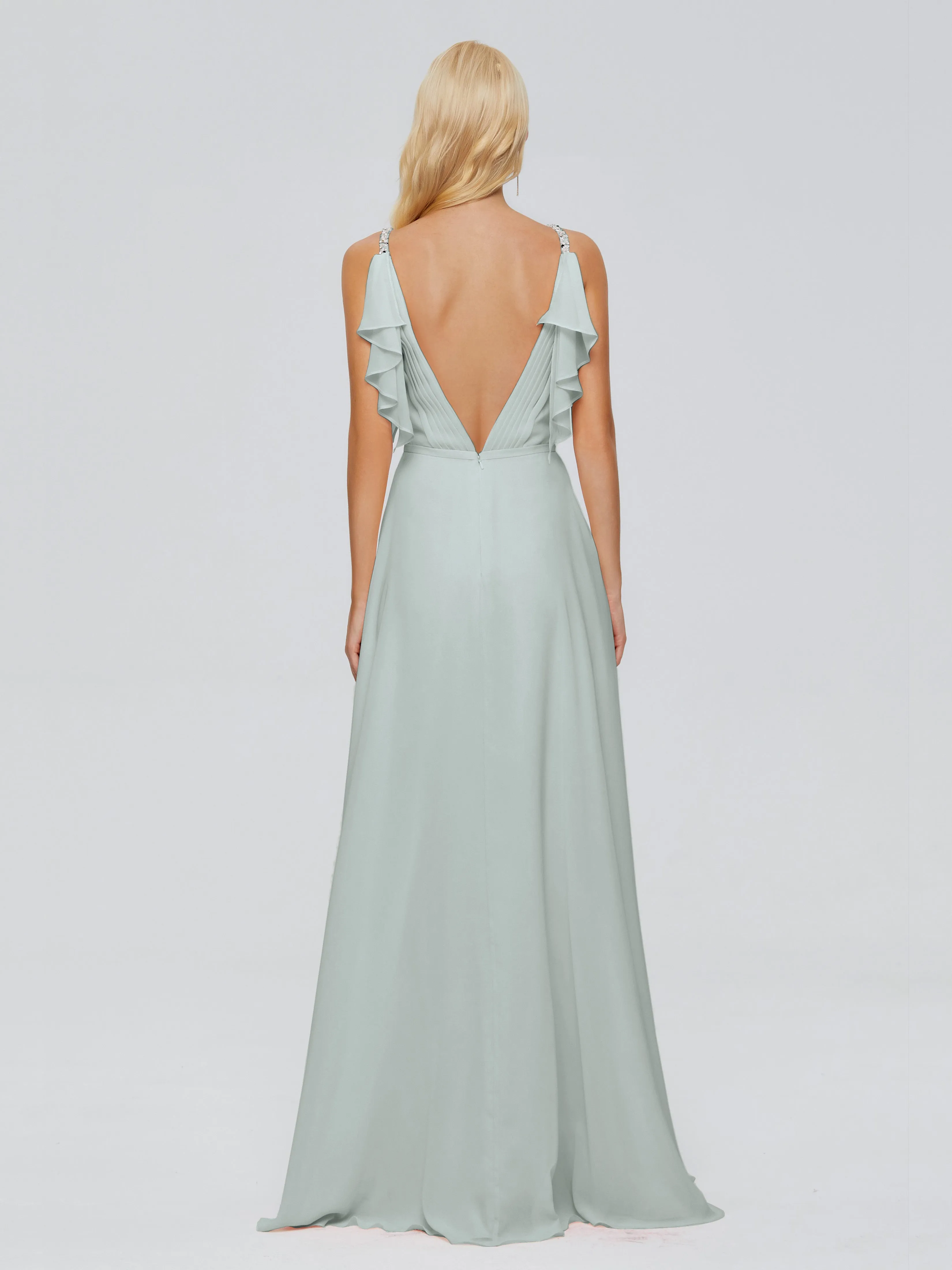 Brianna Ruffles Spaghetti Straps Unique Chiffon Bridesmaid Dresses