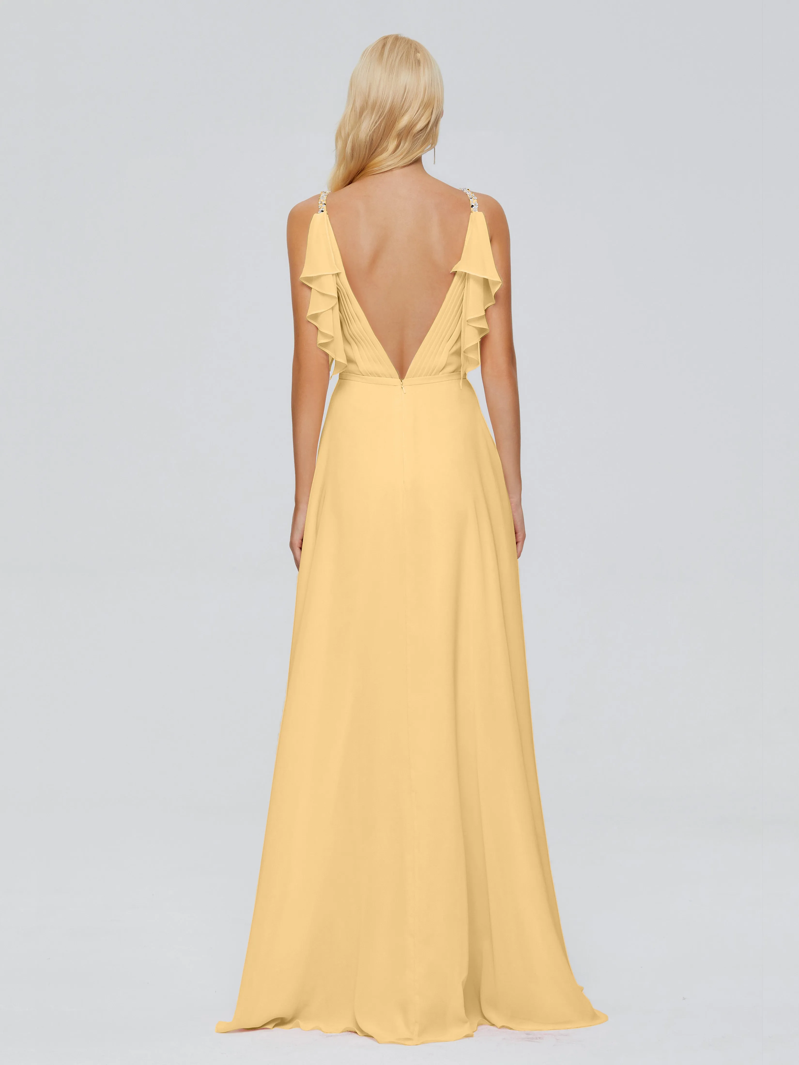 Brianna Ruffles Spaghetti Straps Unique Chiffon Bridesmaid Dresses