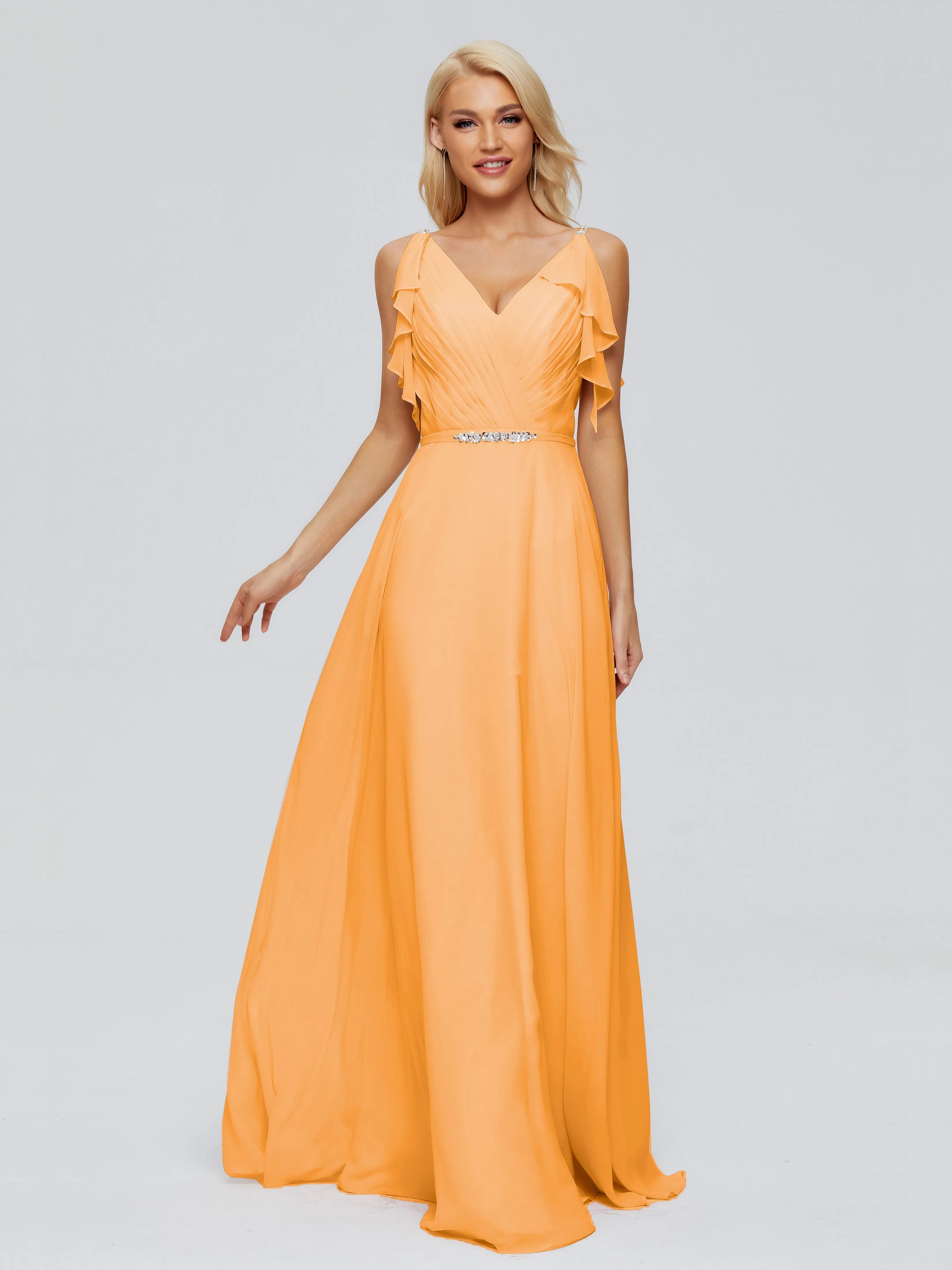 Brianna Ruffles Spaghetti Straps Unique Chiffon Bridesmaid Dresses