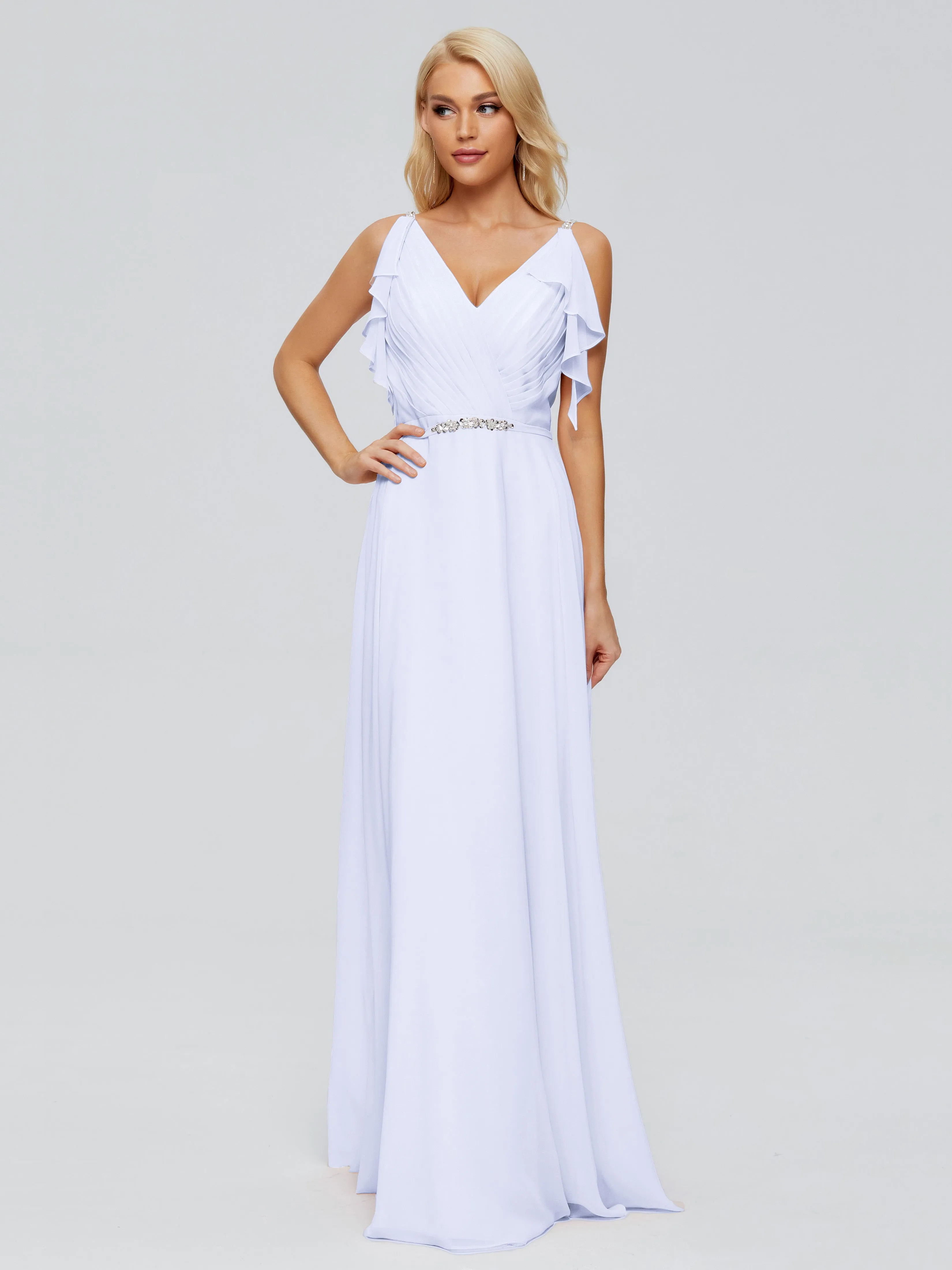 Brianna Ruffles Spaghetti Straps Unique Chiffon Bridesmaid Dresses