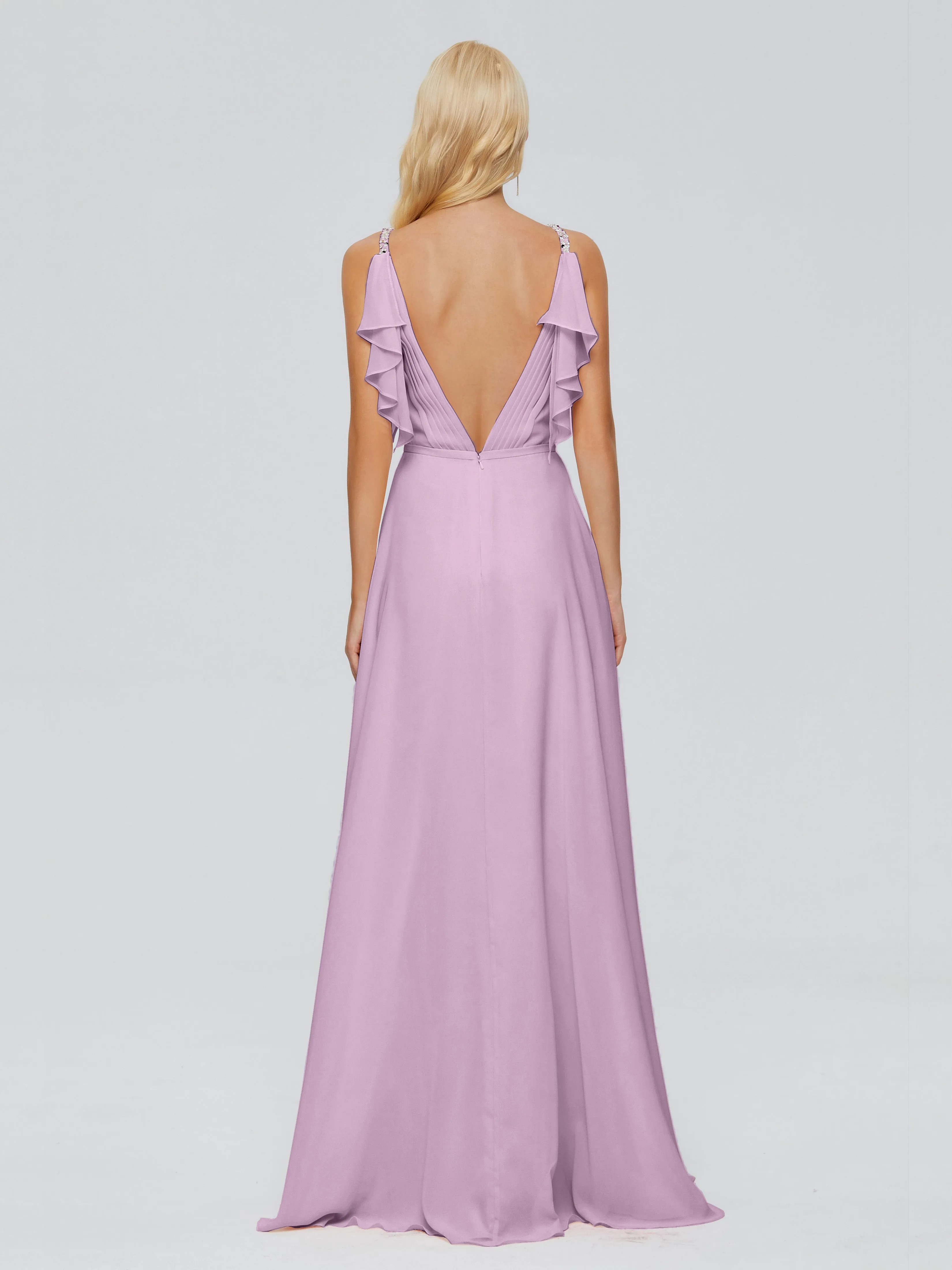 Brianna Ruffles Spaghetti Straps Unique Chiffon Bridesmaid Dresses