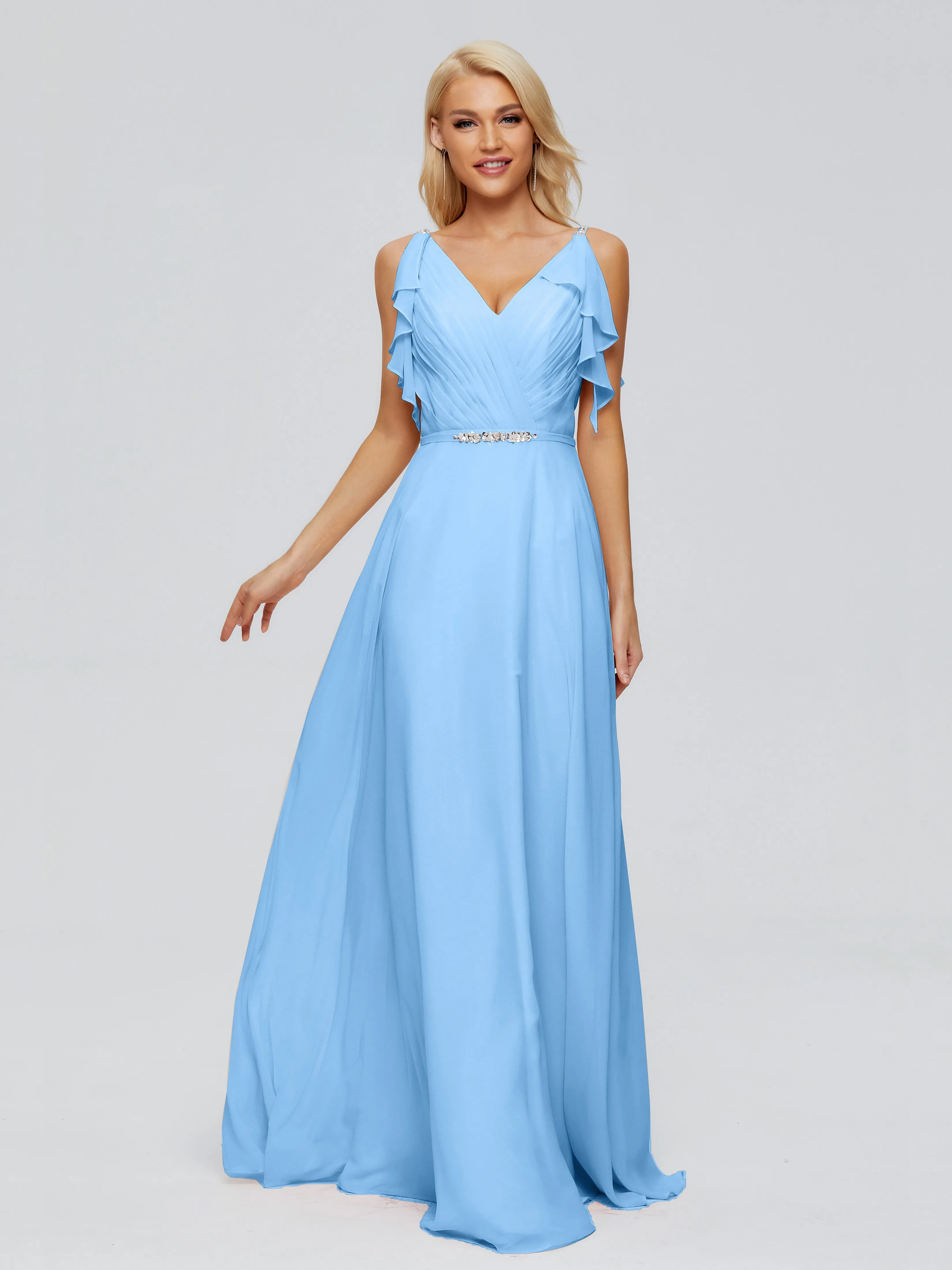 Brianna Ruffles Spaghetti Straps Unique Chiffon Bridesmaid Dresses