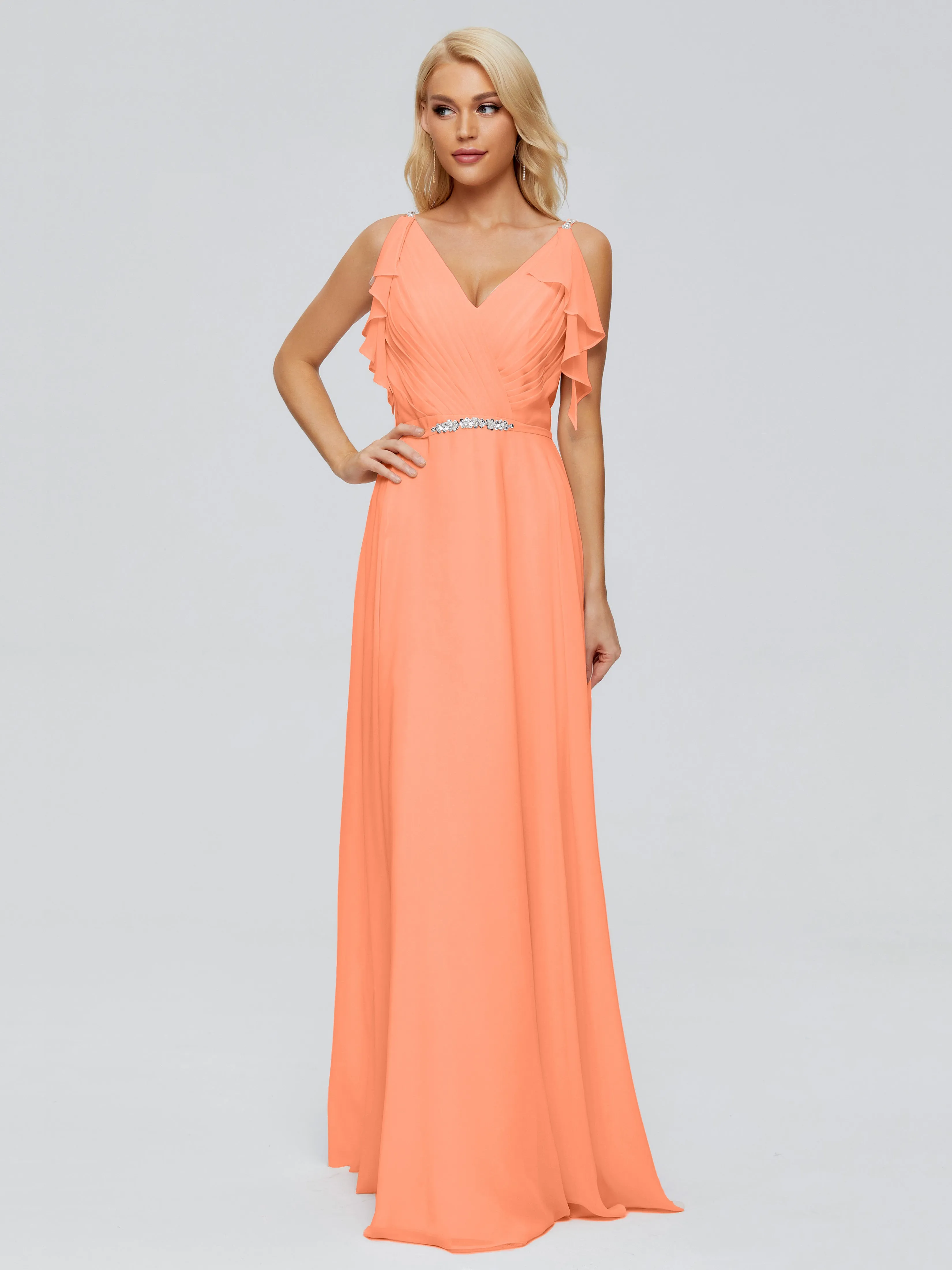 Brianna Ruffles Spaghetti Straps Unique Chiffon Bridesmaid Dresses