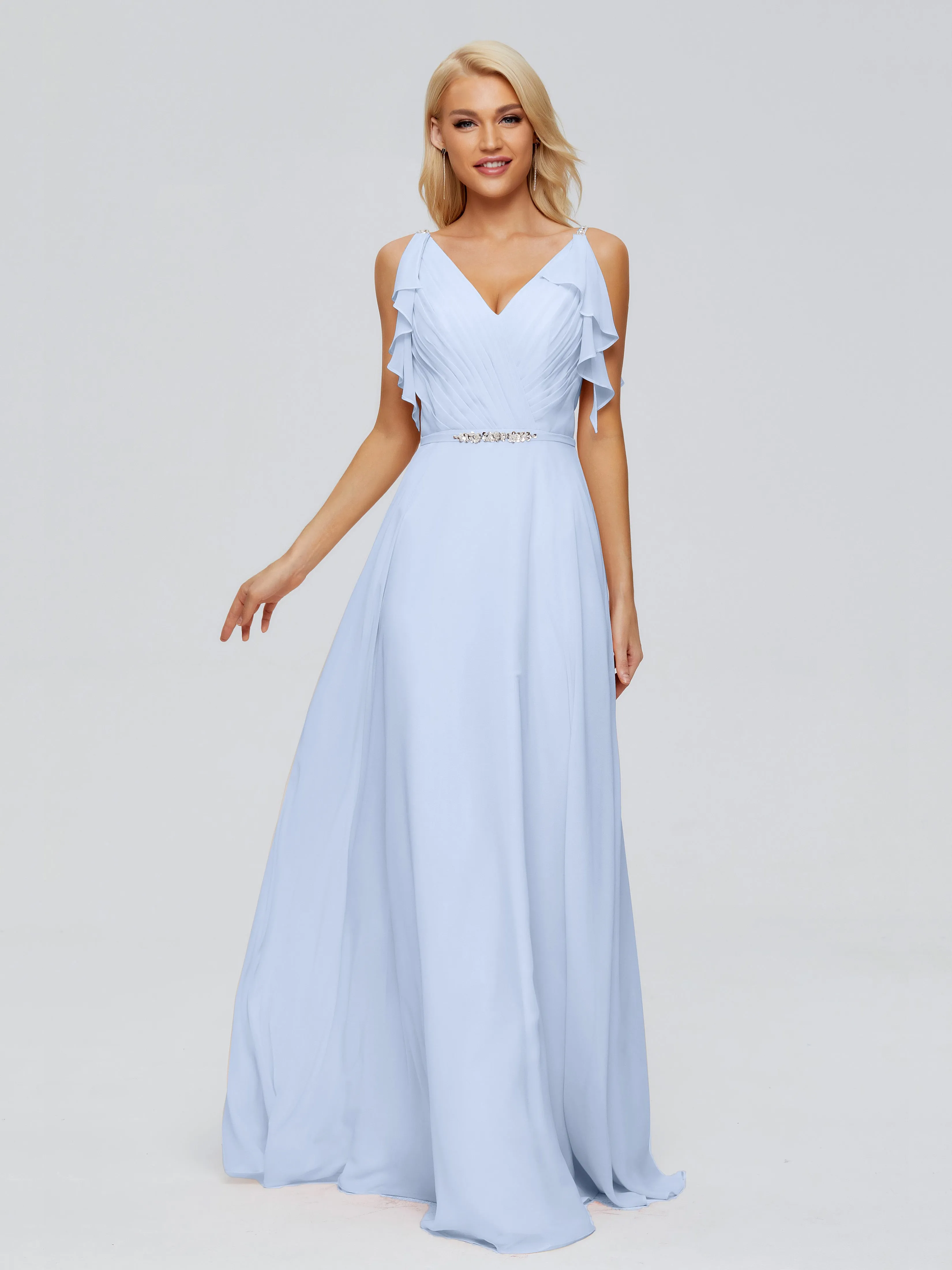 Brianna Ruffles Spaghetti Straps Unique Chiffon Bridesmaid Dresses