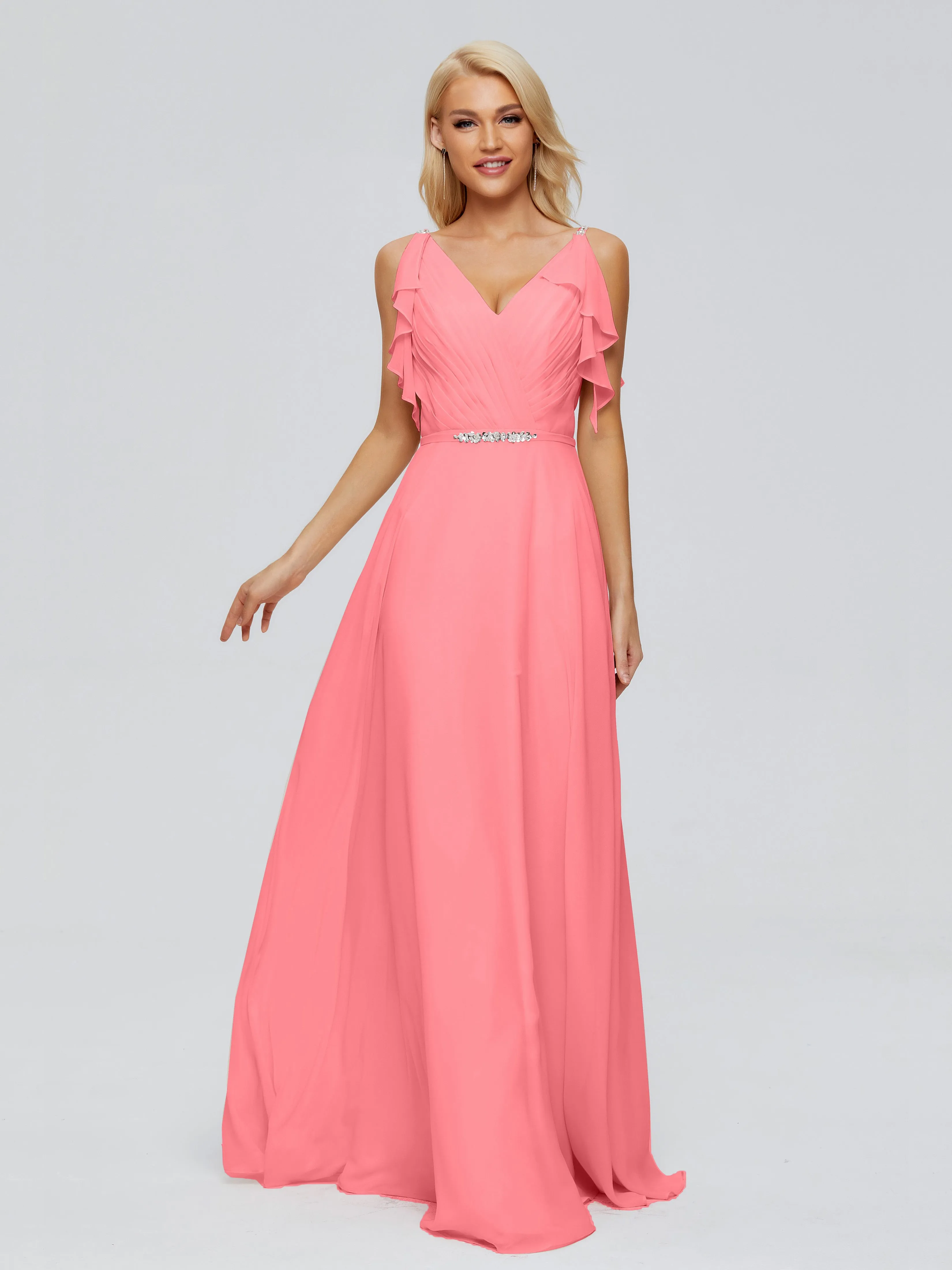 Brianna Ruffles Spaghetti Straps Unique Chiffon Bridesmaid Dresses