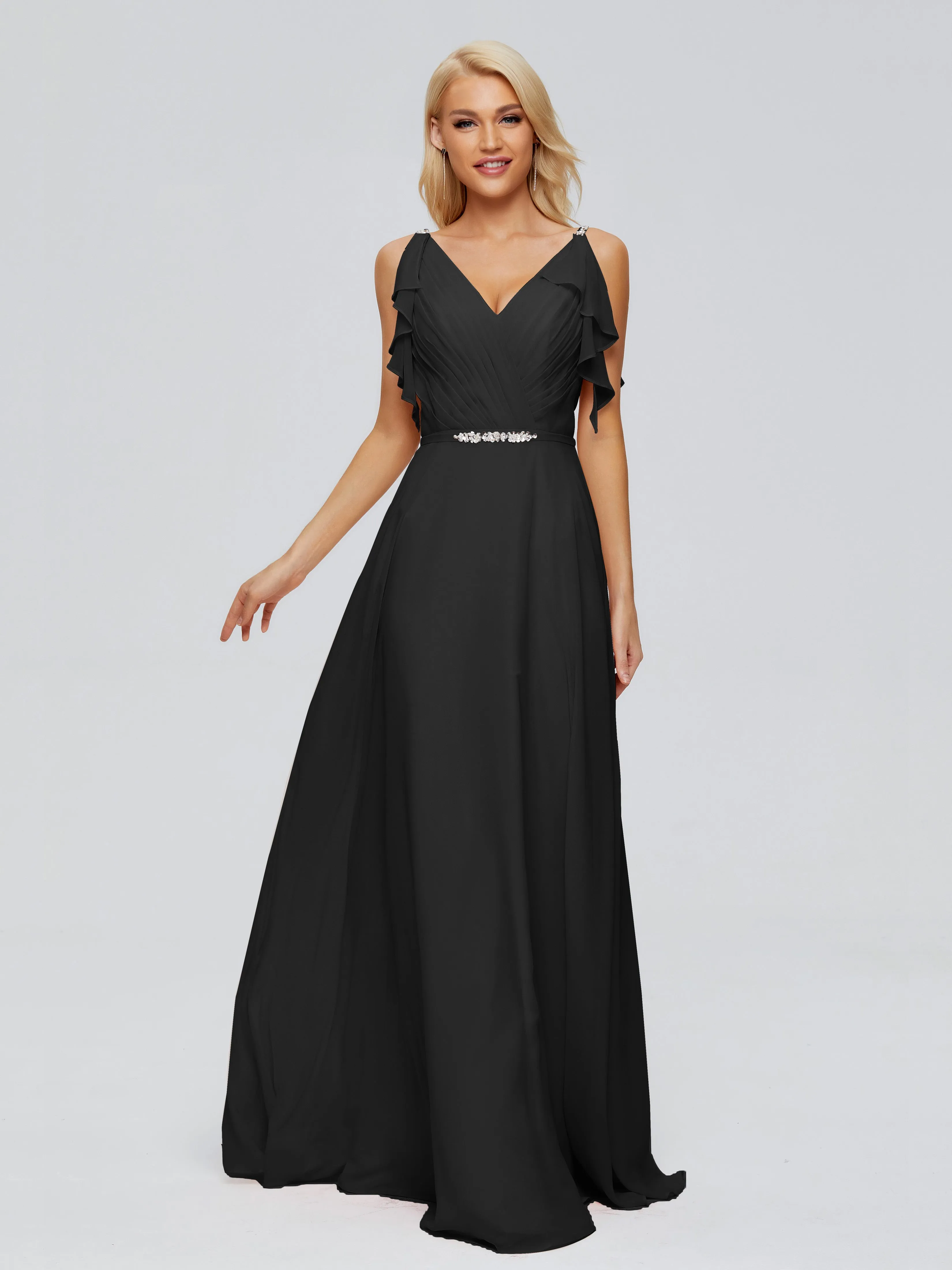 Brianna Ruffles Spaghetti Straps Unique Chiffon Bridesmaid Dresses