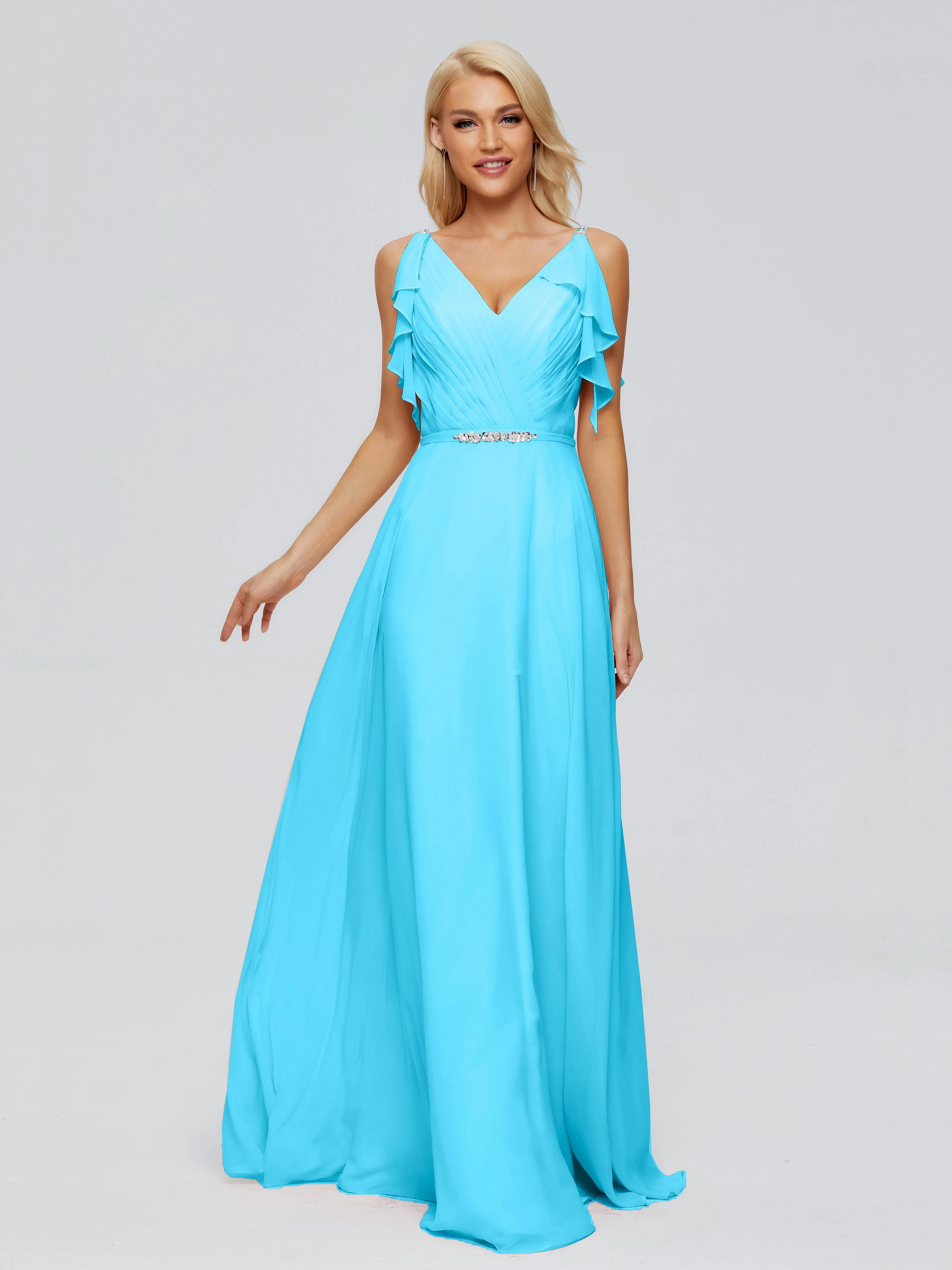 Brianna Ruffles Spaghetti Straps Unique Chiffon Bridesmaid Dresses