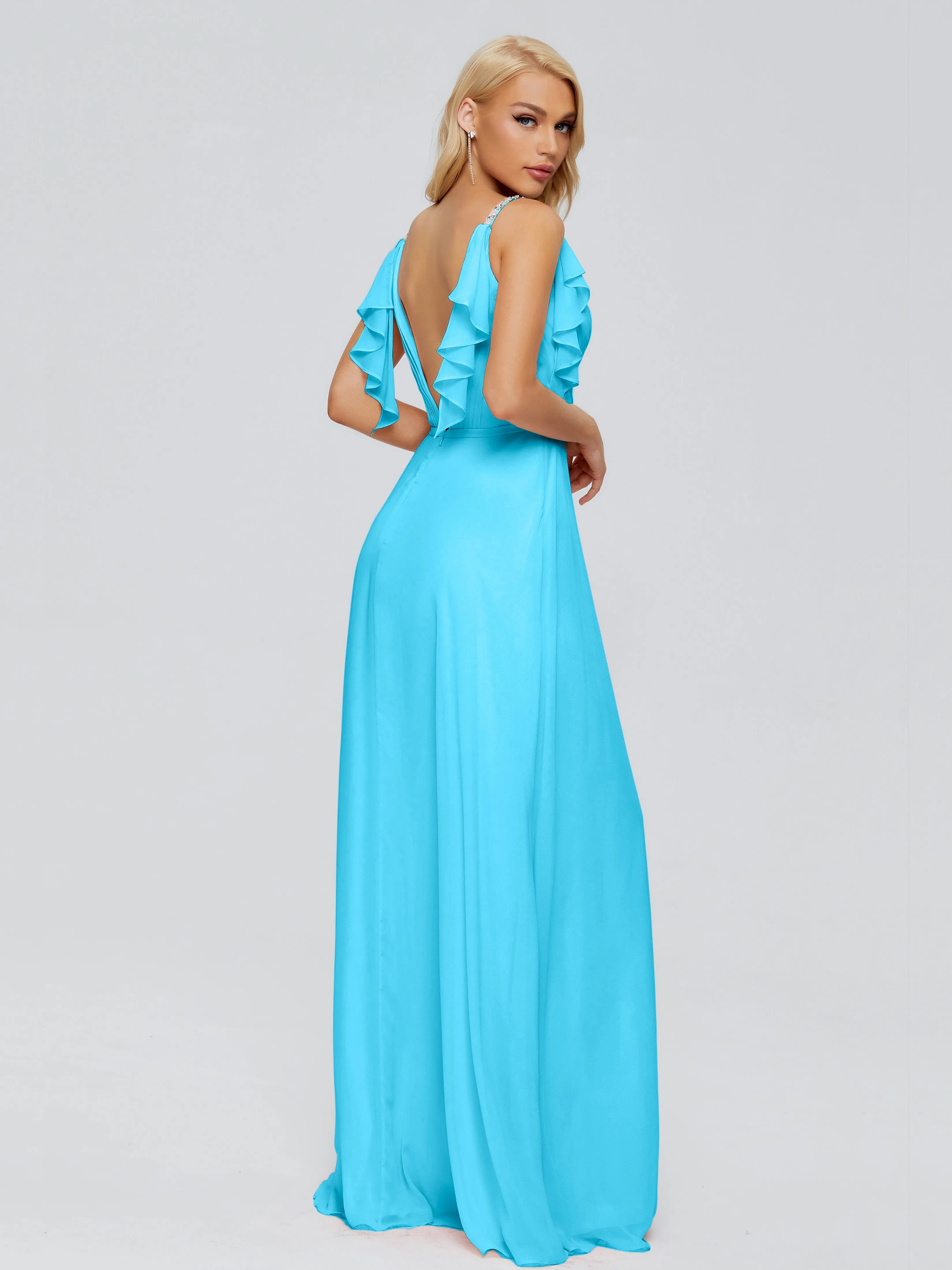 Brianna Ruffles Spaghetti Straps Unique Chiffon Bridesmaid Dresses