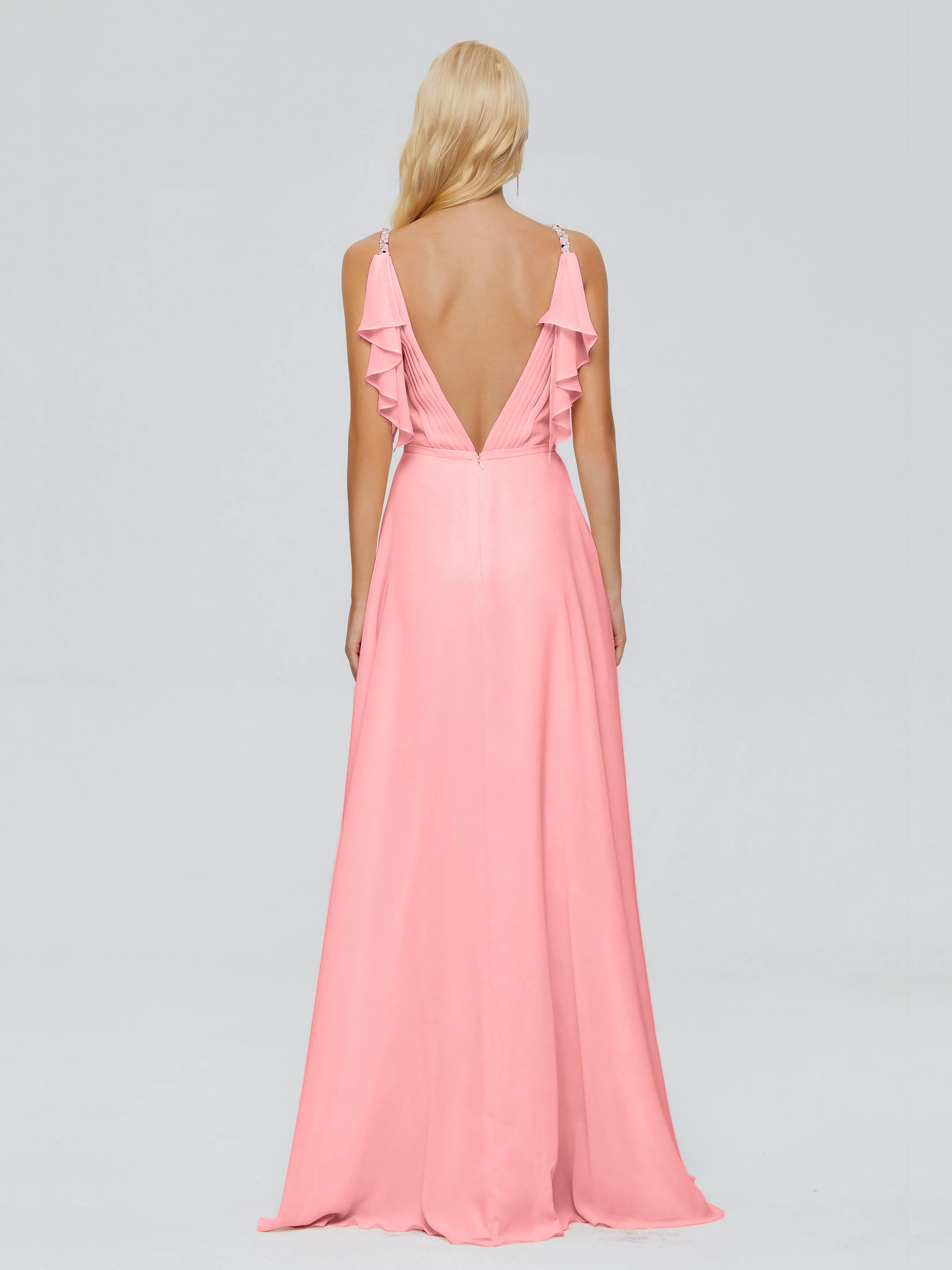 Brianna Ruffles Spaghetti Straps Unique Chiffon Bridesmaid Dresses