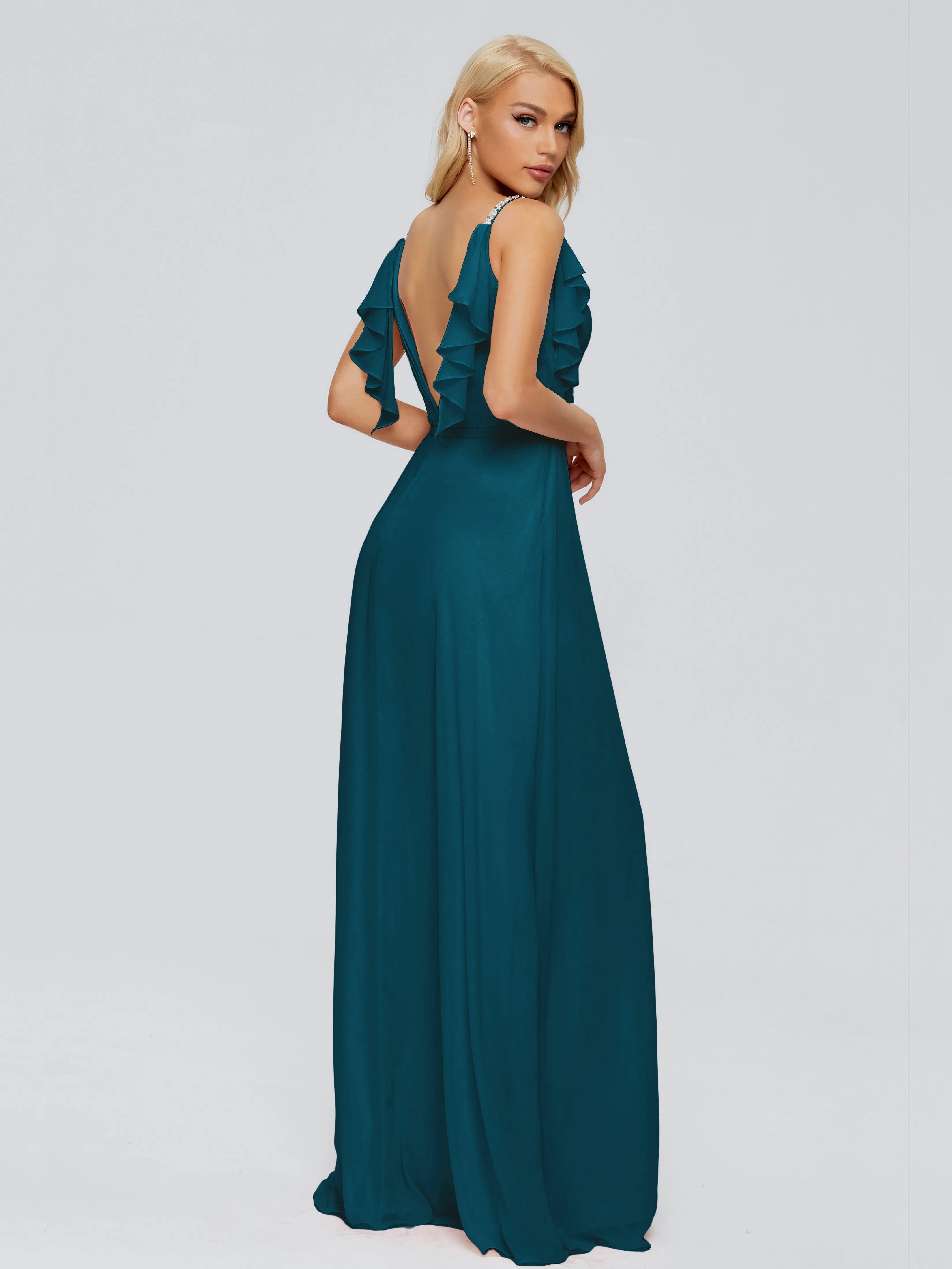 Brianna Ruffles Spaghetti Straps Unique Chiffon Bridesmaid Dresses