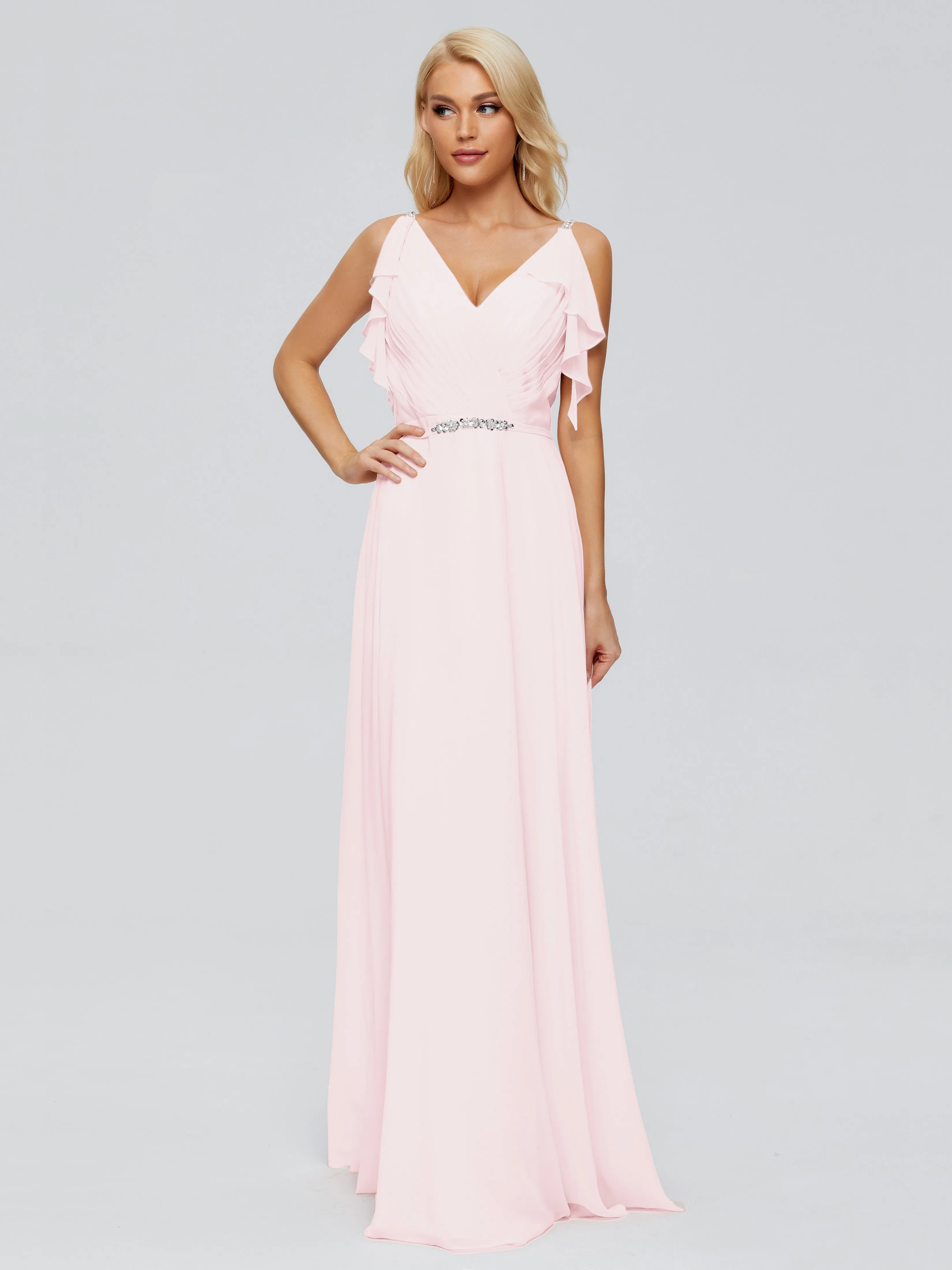 Brianna Ruffles Spaghetti Straps Unique Chiffon Bridesmaid Dresses