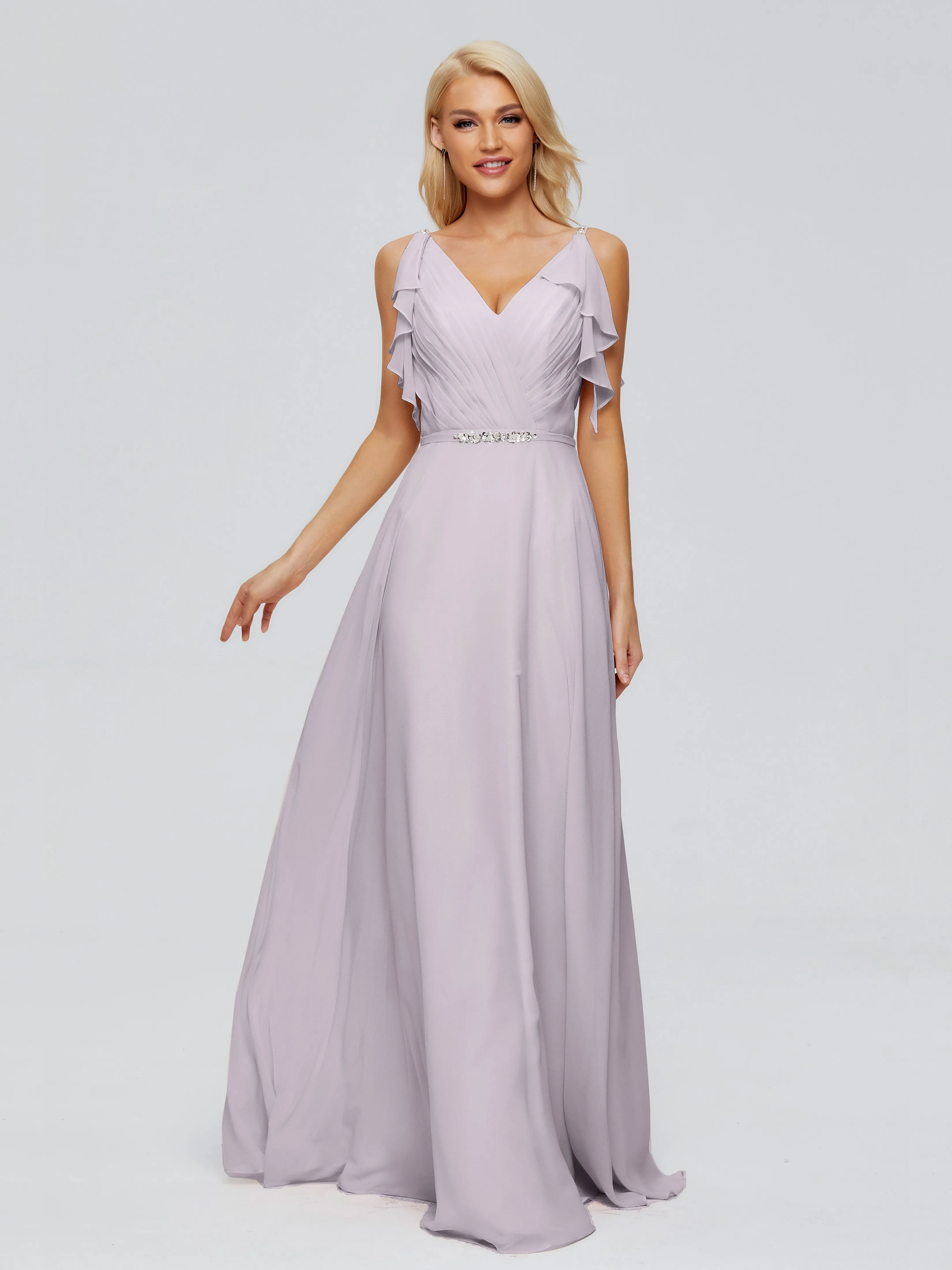 Brianna Ruffles Spaghetti Straps Unique Chiffon Bridesmaid Dresses