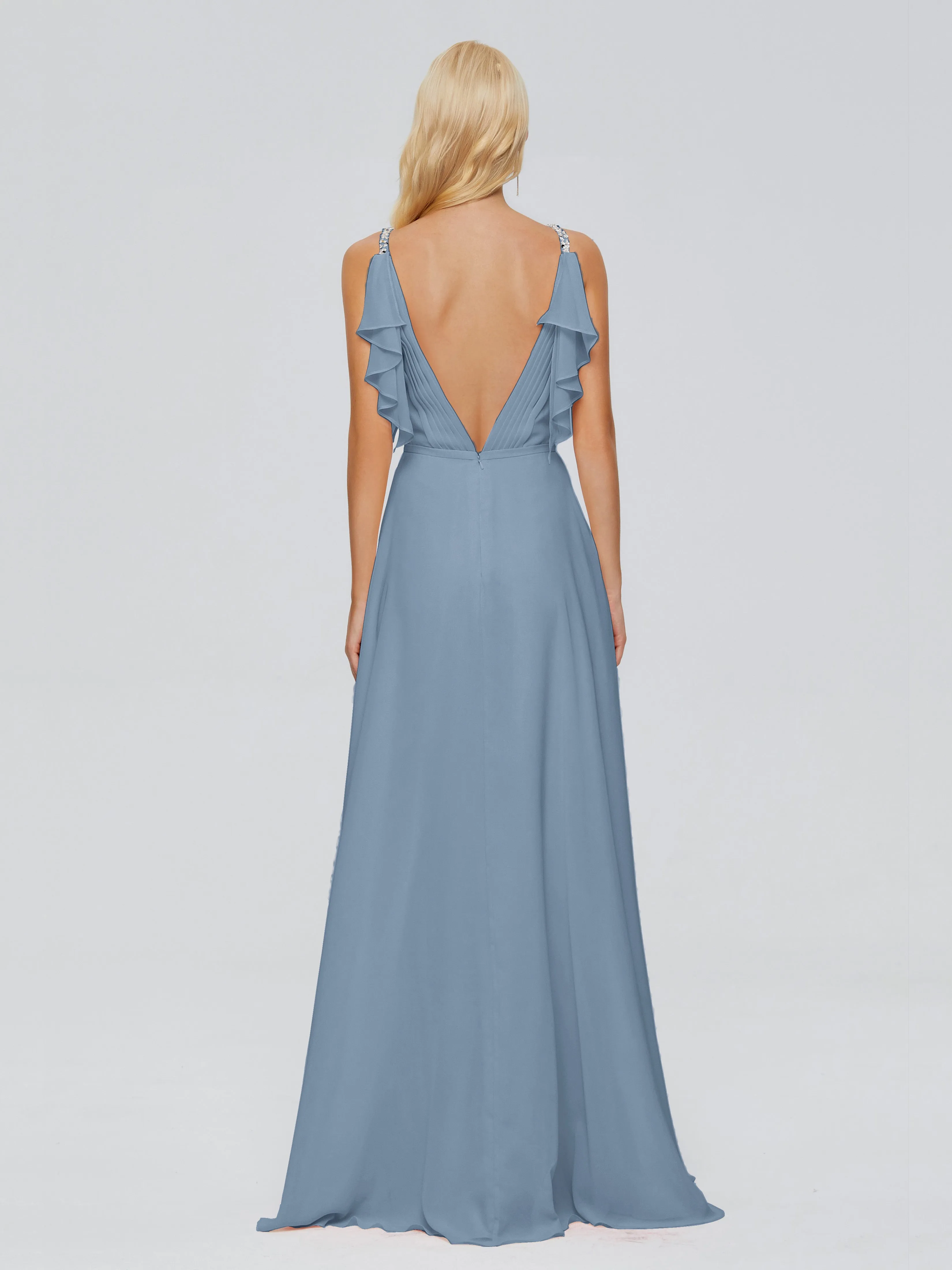 Brianna Ruffles Spaghetti Straps Unique Chiffon Bridesmaid Dresses