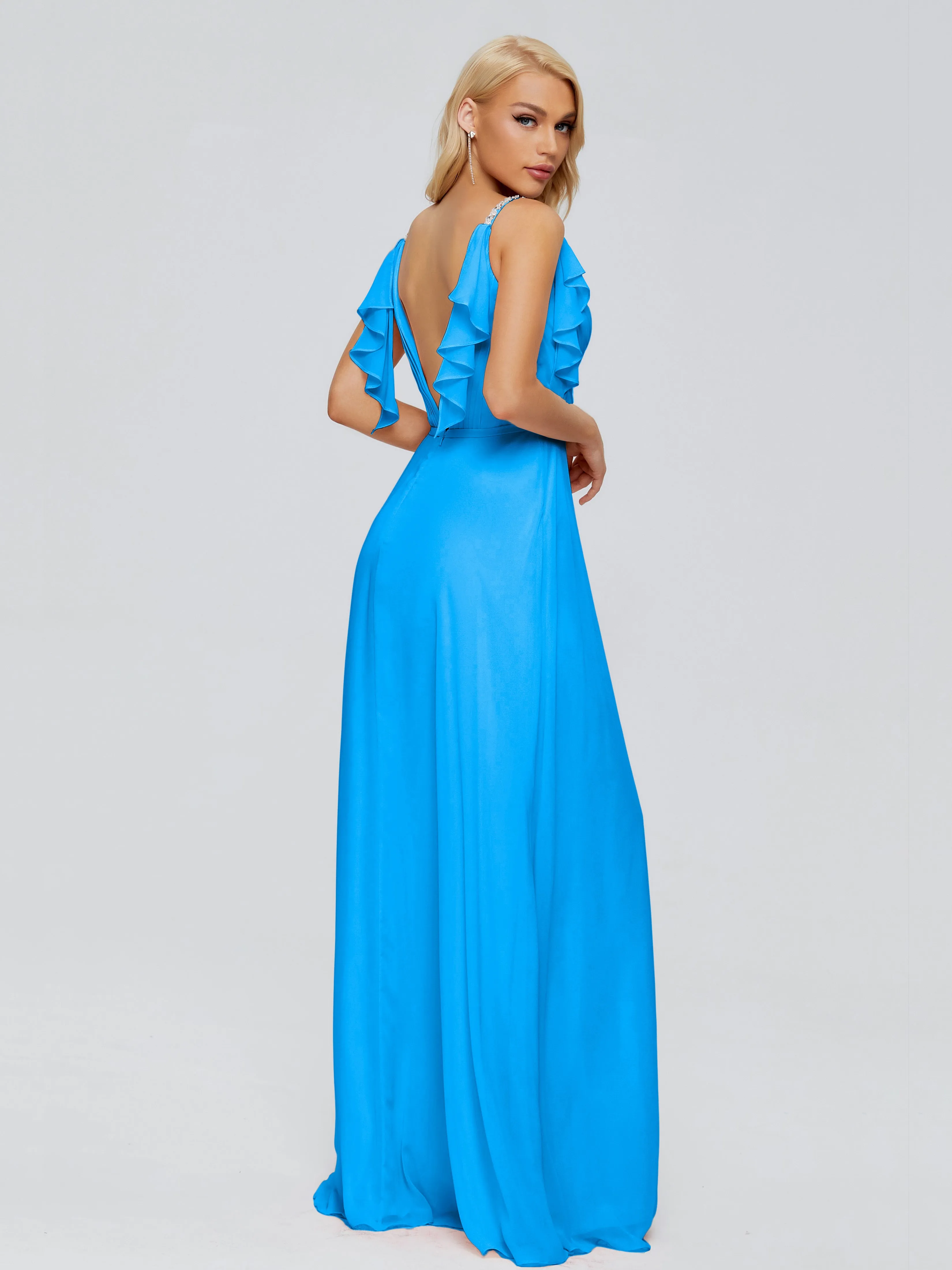 Brianna Ruffles Spaghetti Straps Unique Chiffon Bridesmaid Dresses