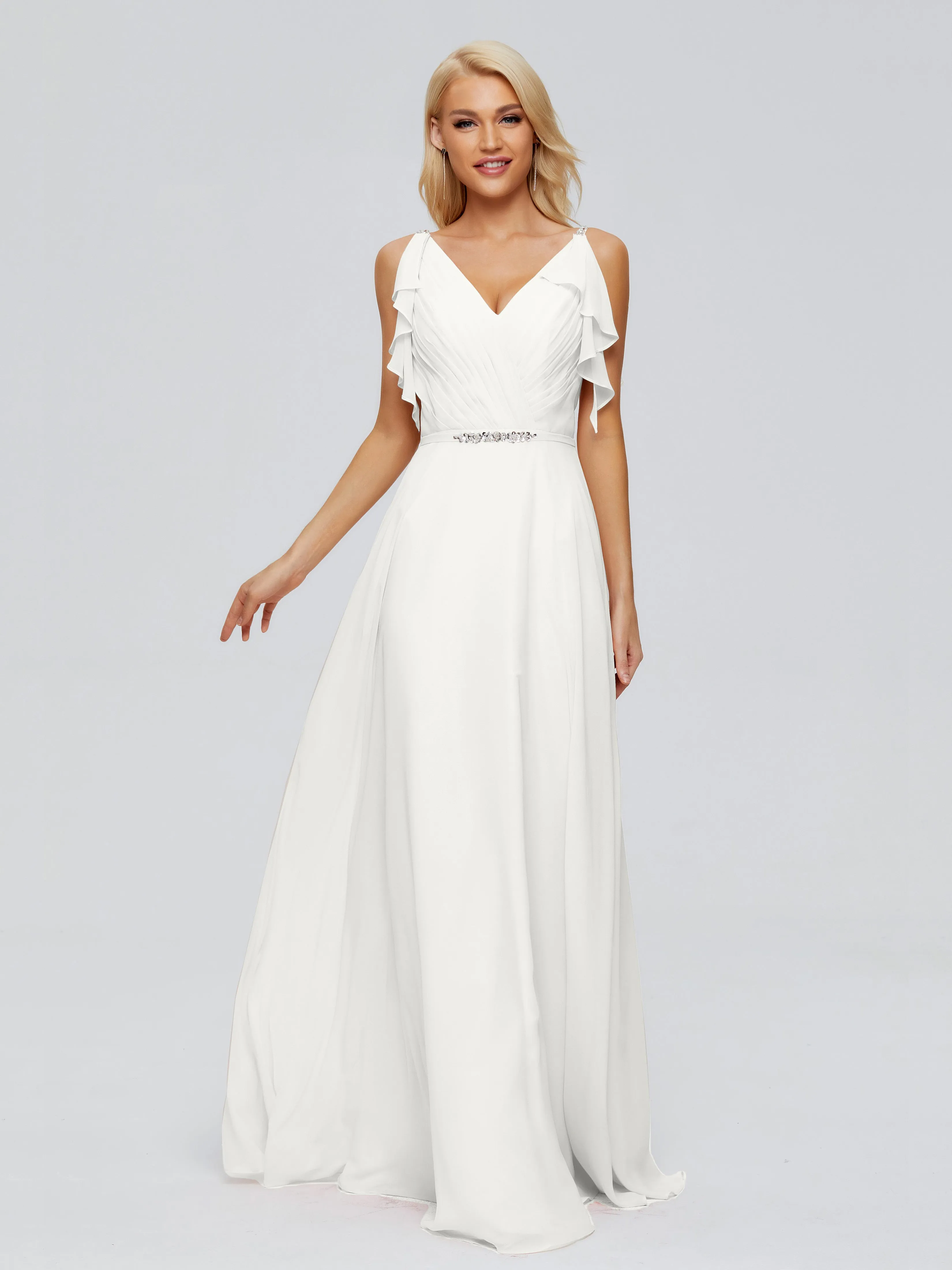 Brianna Ruffles Spaghetti Straps Unique Chiffon Bridesmaid Dresses