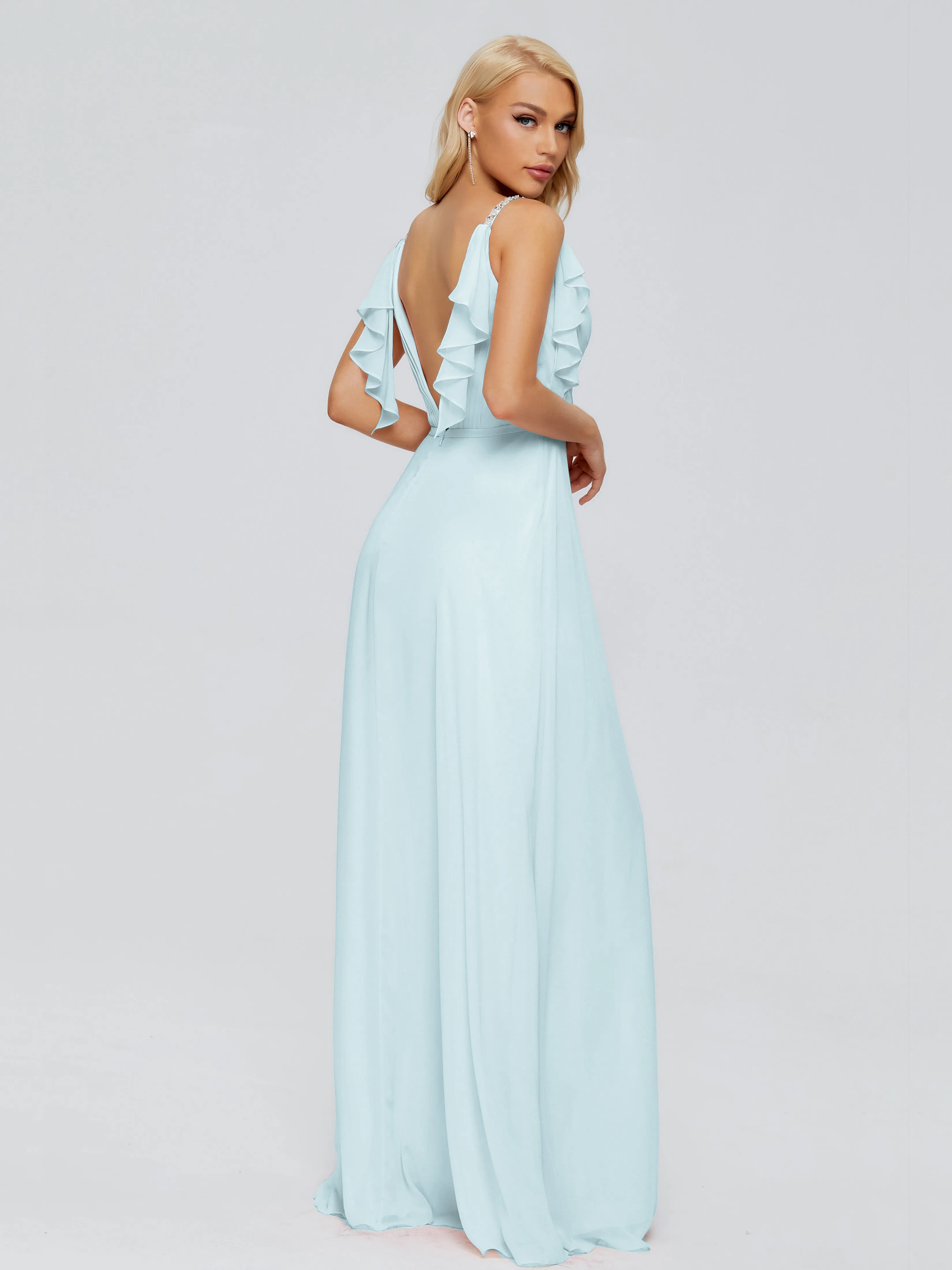 Brianna Ruffles Spaghetti Straps Unique Chiffon Bridesmaid Dresses