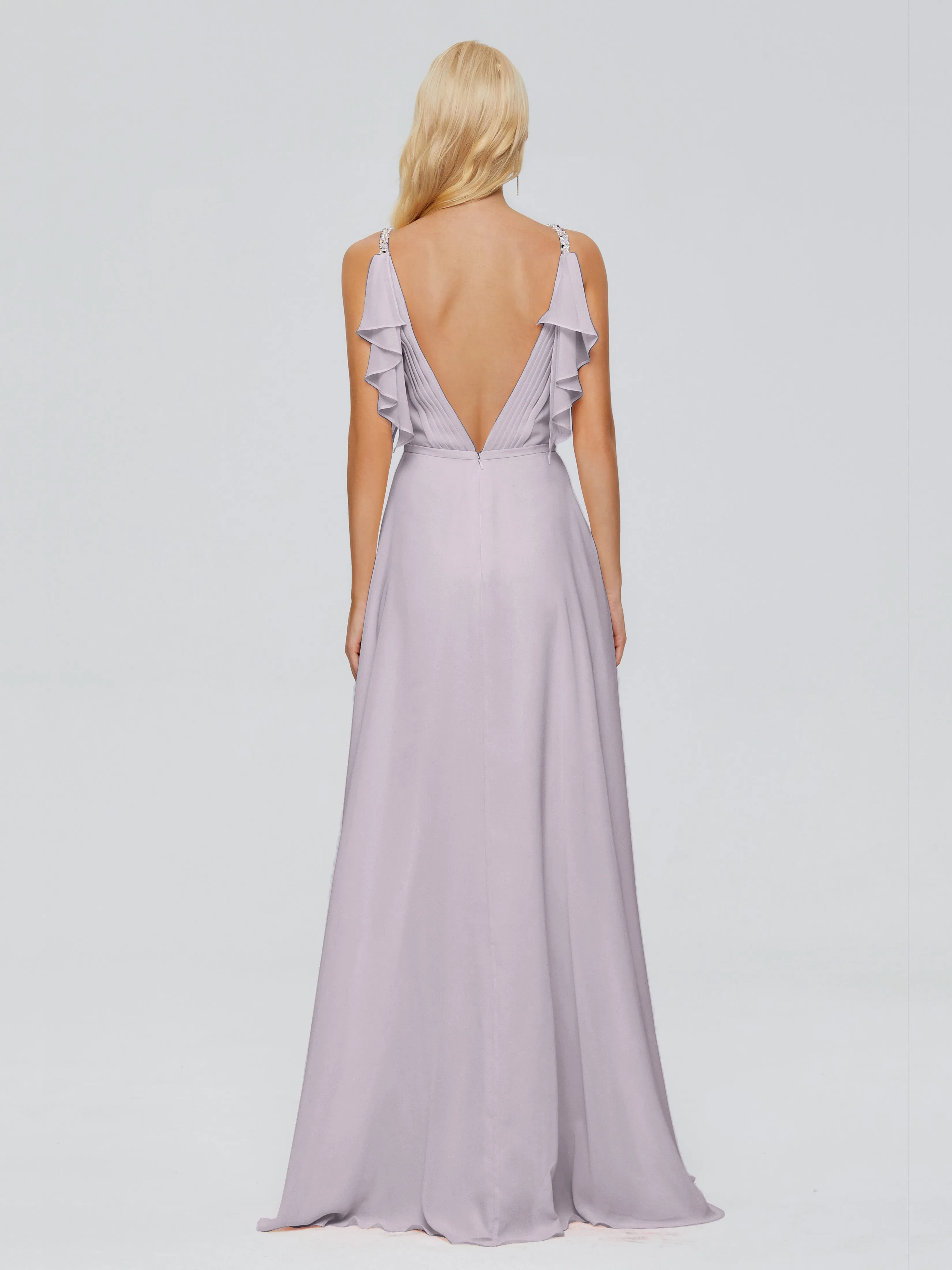 Brianna Ruffles Spaghetti Straps Unique Chiffon Bridesmaid Dresses