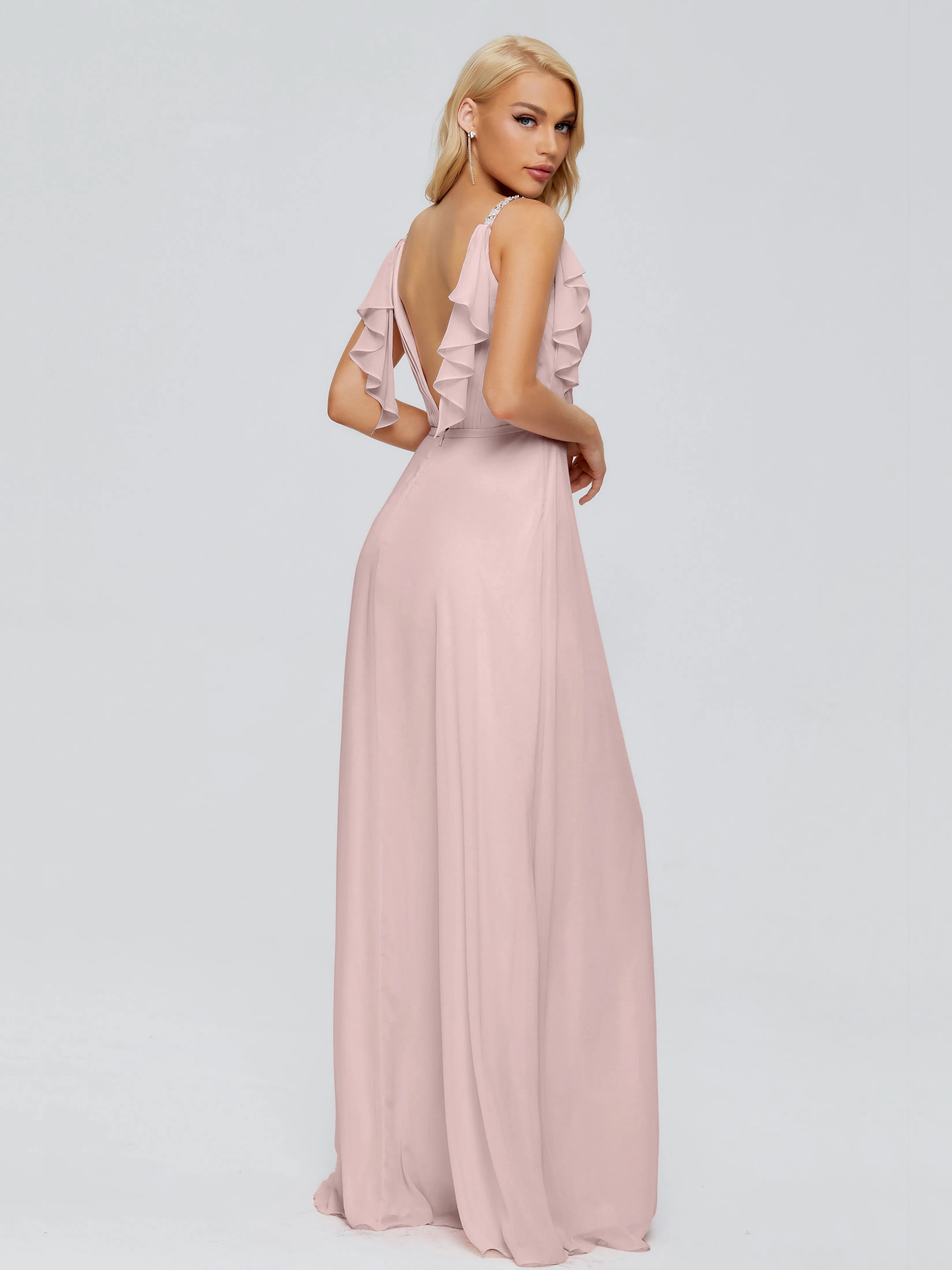 Brianna Ruffles Spaghetti Straps Unique Chiffon Bridesmaid Dresses