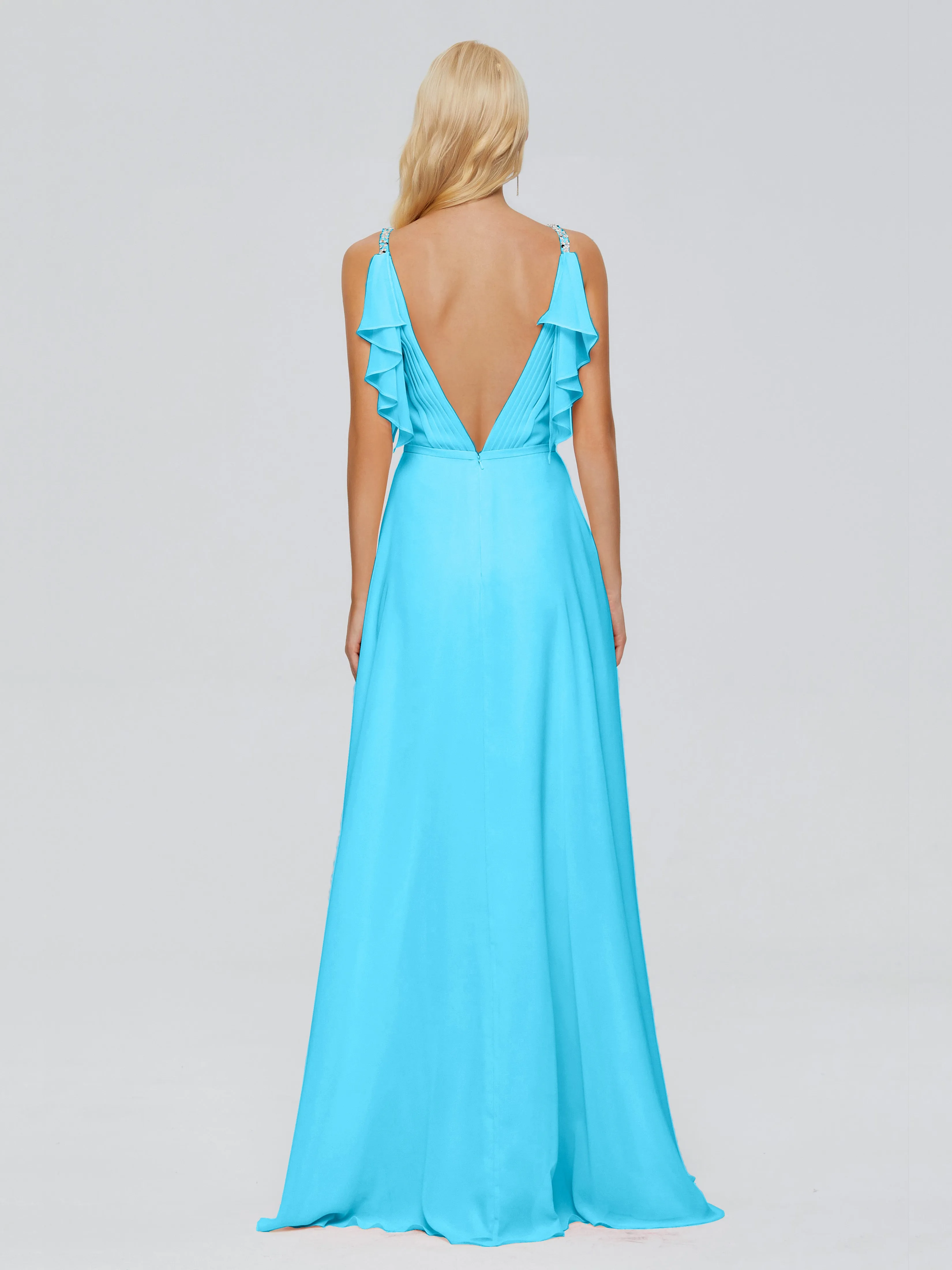 Brianna Ruffles Spaghetti Straps Unique Chiffon Bridesmaid Dresses