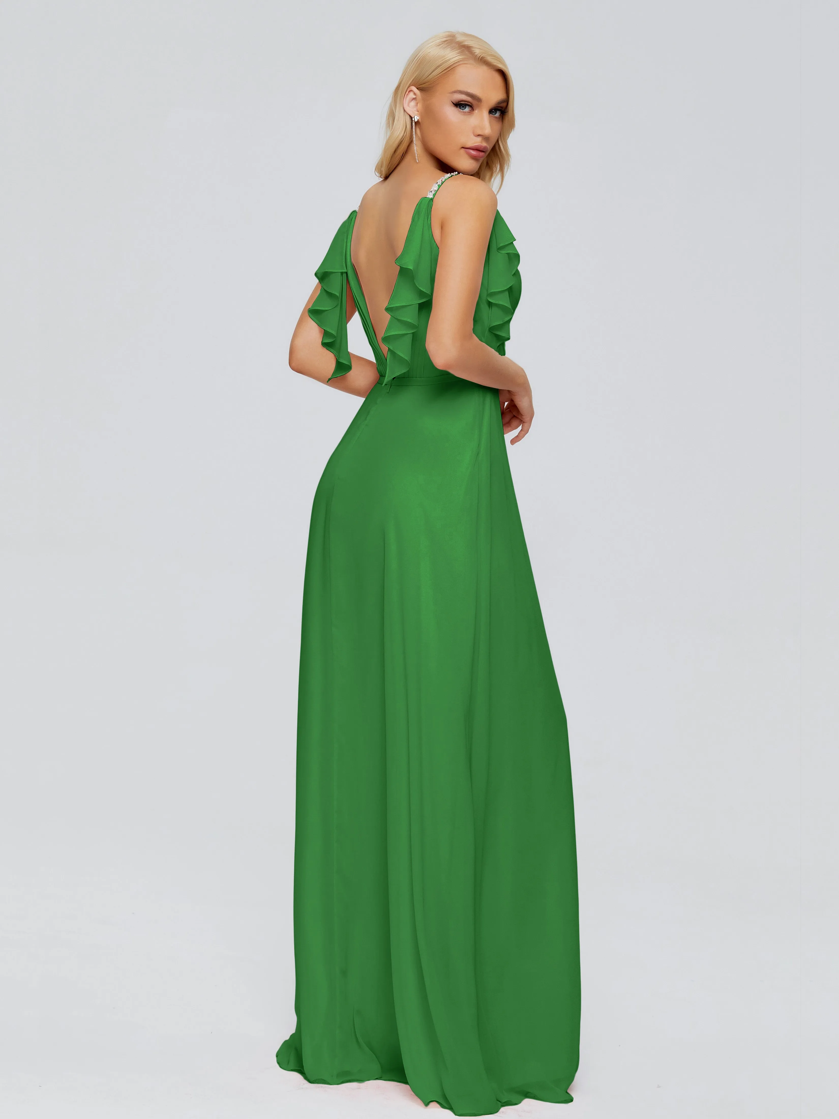 Brianna Ruffles Spaghetti Straps Unique Chiffon Bridesmaid Dresses