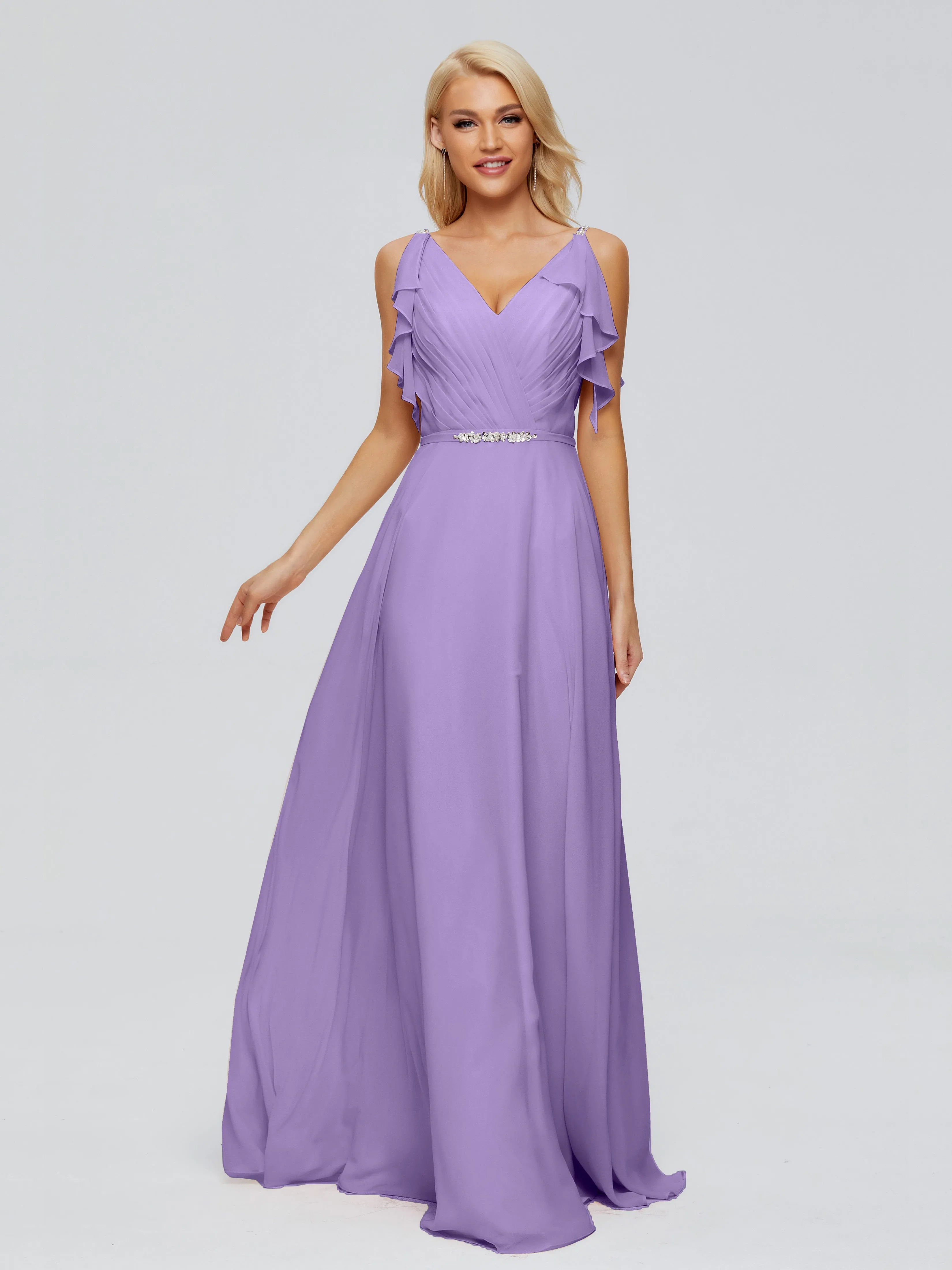 Brianna Ruffles Spaghetti Straps Unique Chiffon Bridesmaid Dresses