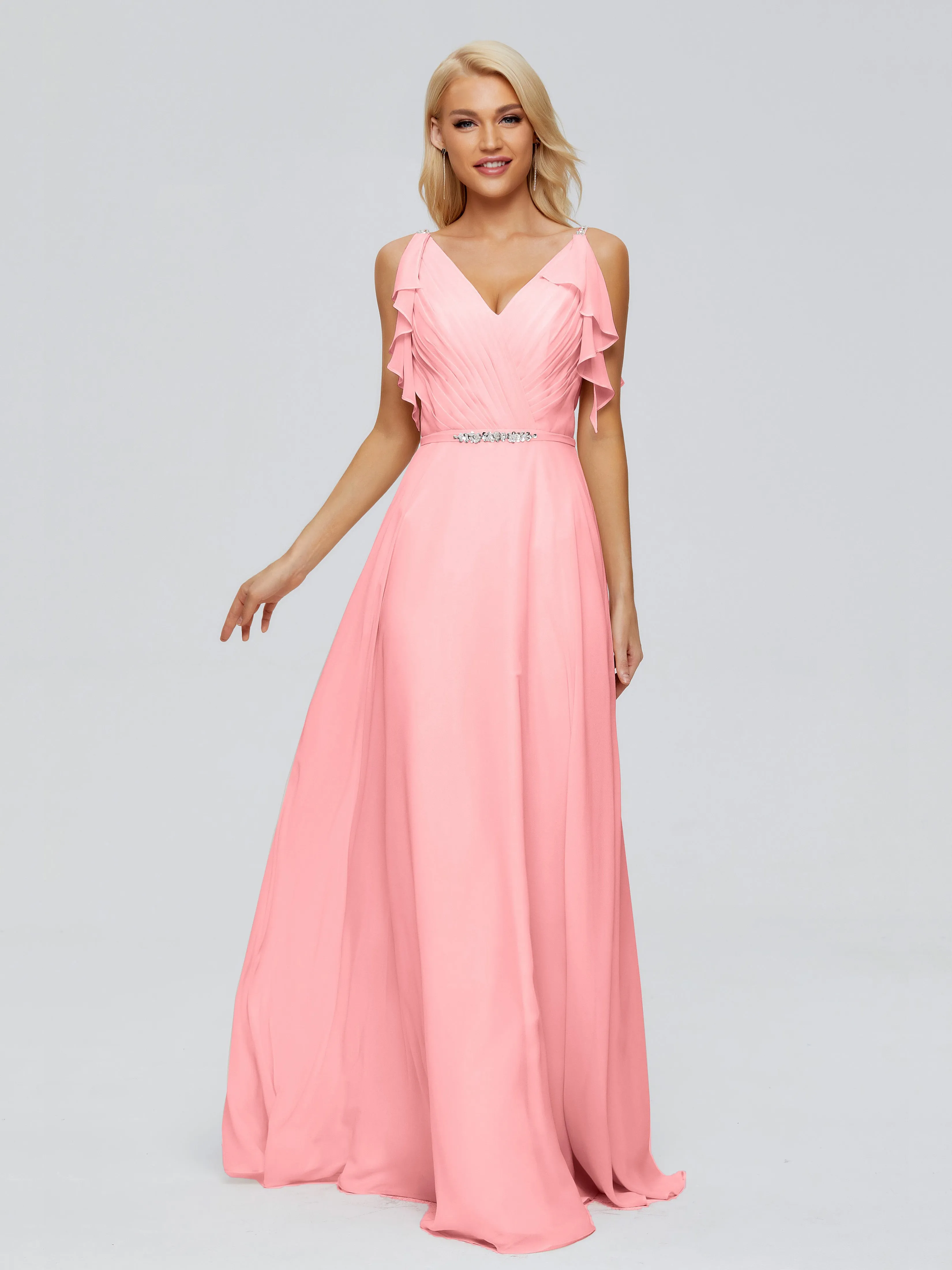 Brianna Ruffles Spaghetti Straps Unique Chiffon Bridesmaid Dresses