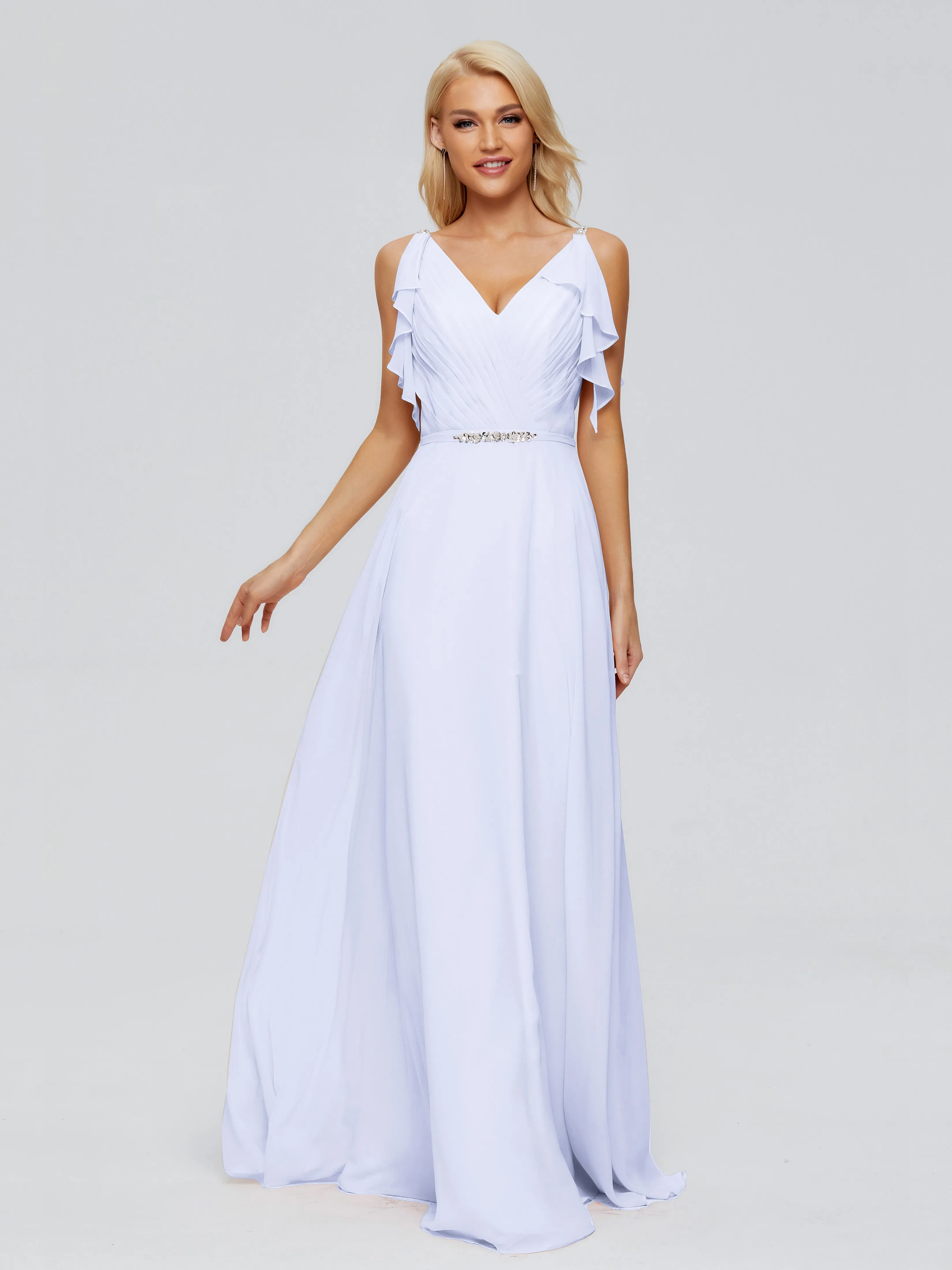 Brianna Ruffles Spaghetti Straps Unique Chiffon Bridesmaid Dresses