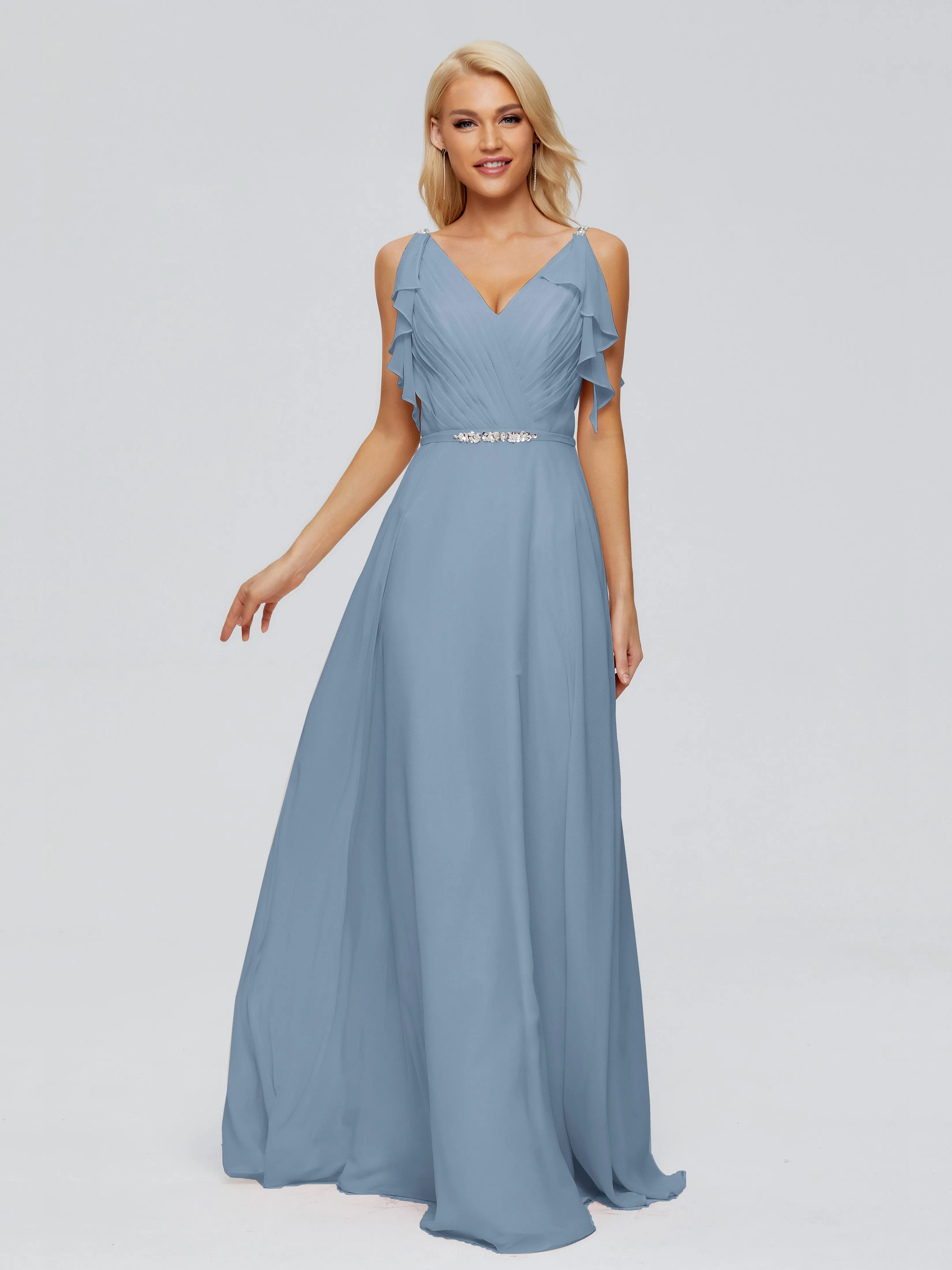 Brianna Ruffles Spaghetti Straps Unique Chiffon Bridesmaid Dresses