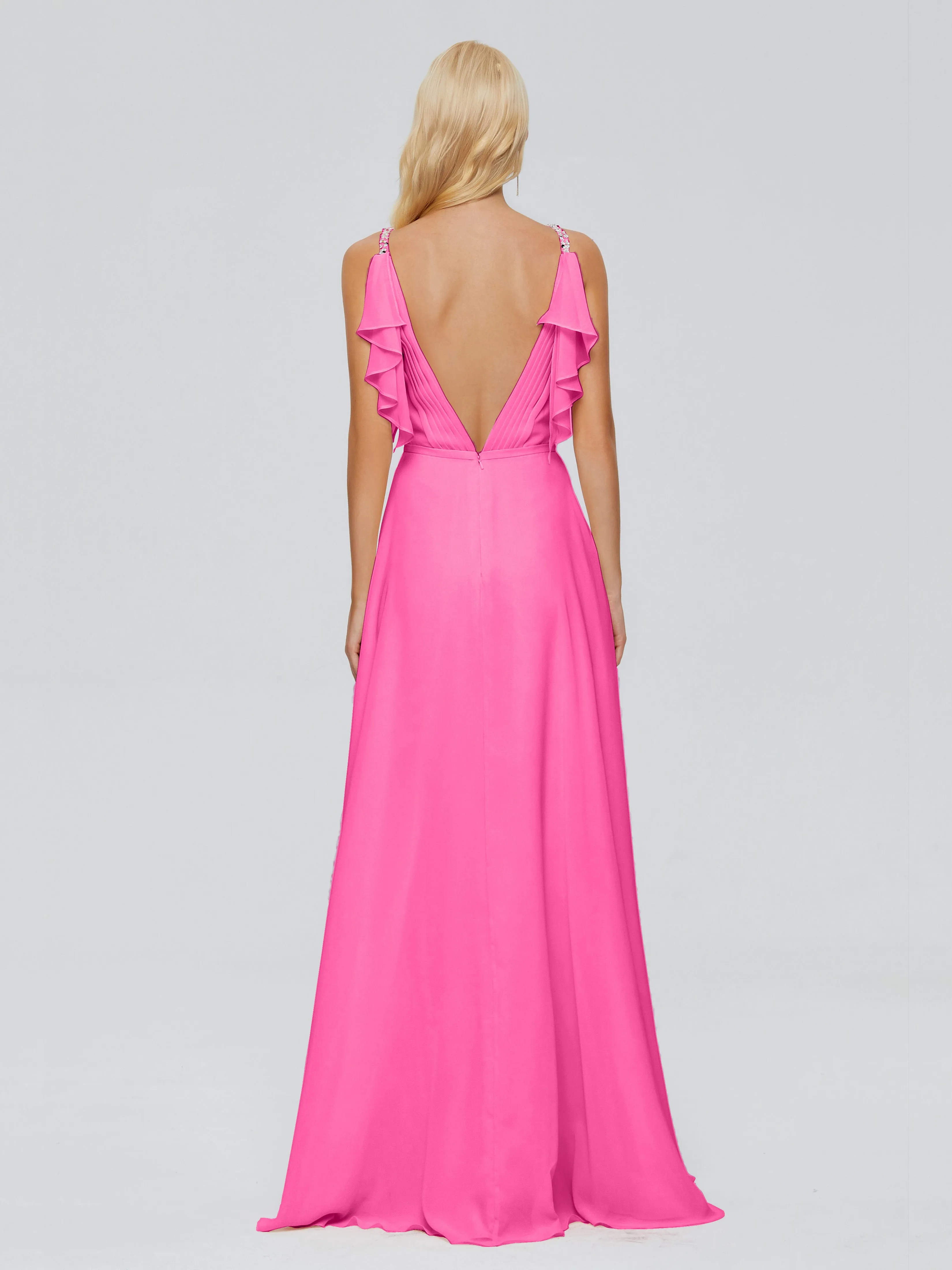 Brianna Ruffles Spaghetti Straps Unique Chiffon Bridesmaid Dresses