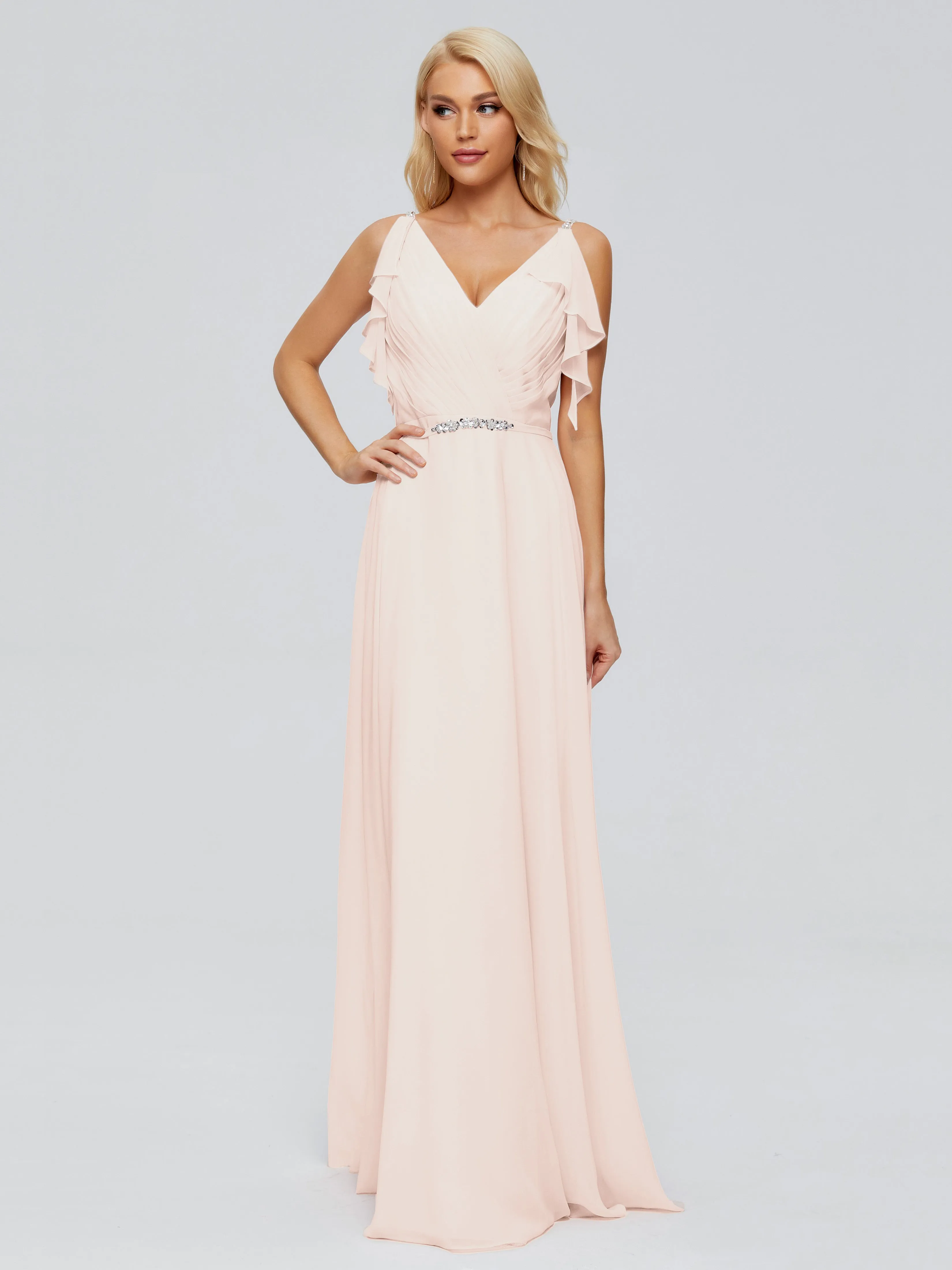 Brianna Ruffles Spaghetti Straps Unique Chiffon Bridesmaid Dresses