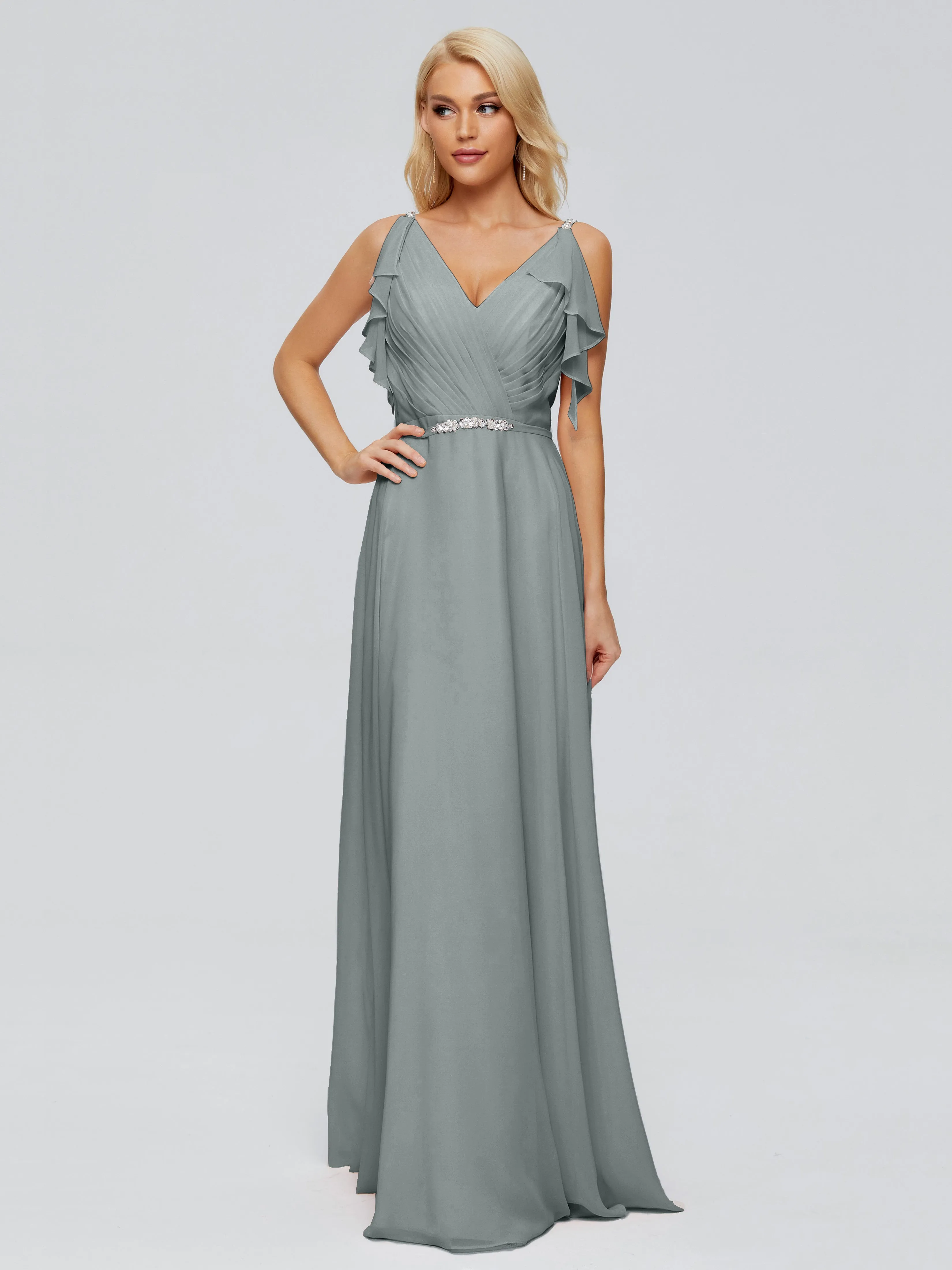 Brianna Ruffles Spaghetti Straps Unique Chiffon Bridesmaid Dresses