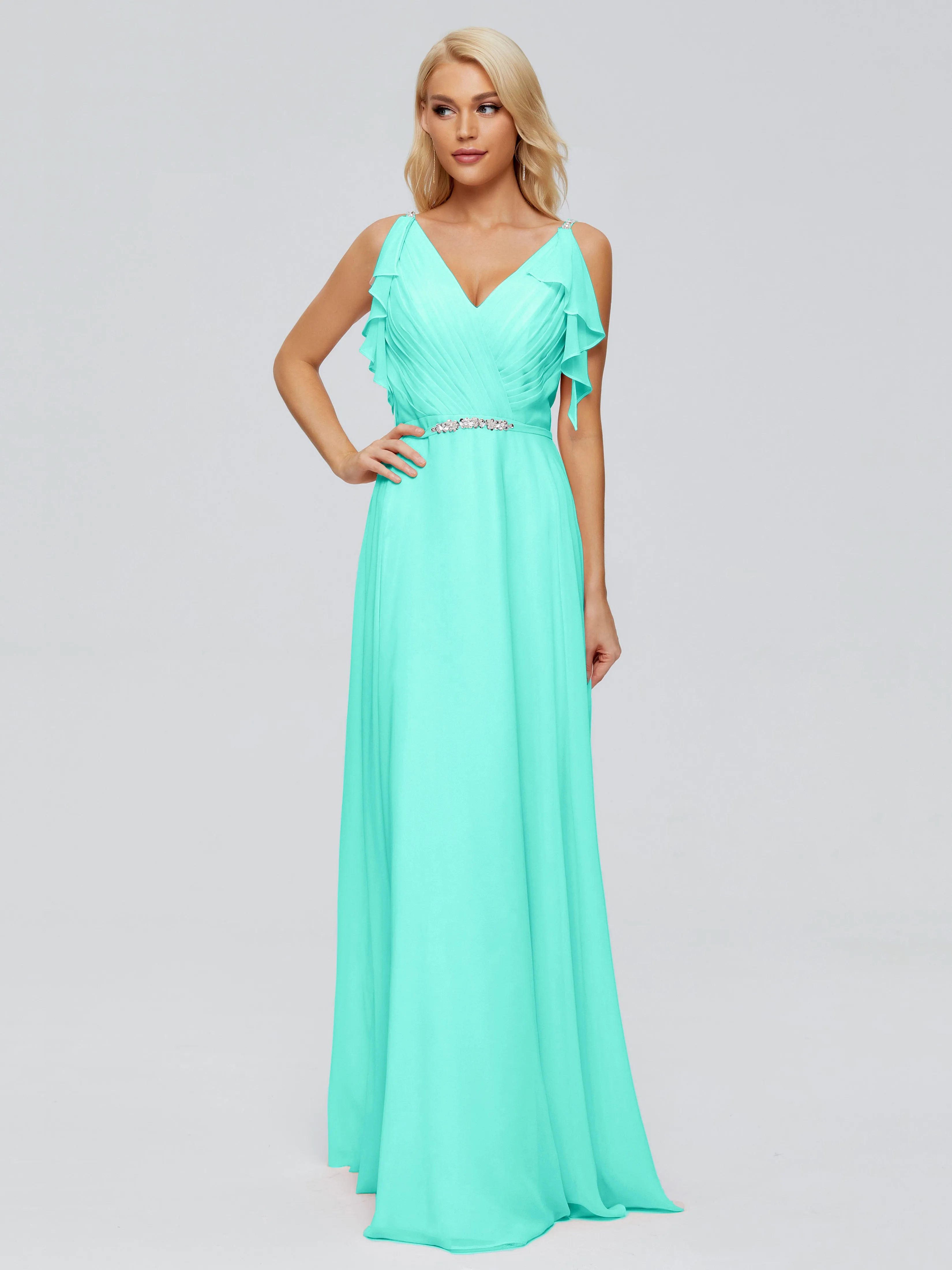 Brianna Ruffles Spaghetti Straps Unique Chiffon Bridesmaid Dresses