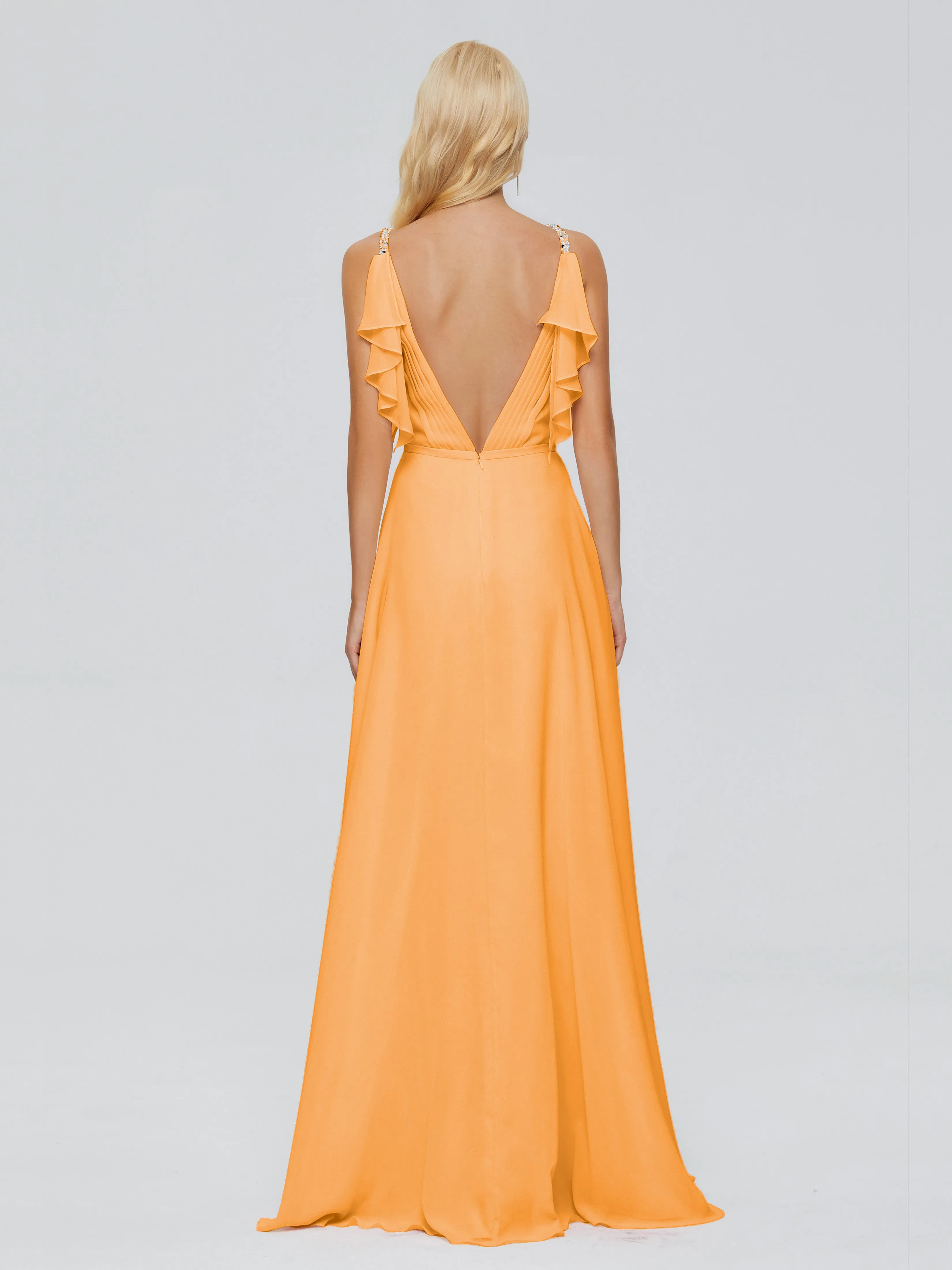 Brianna Ruffles Spaghetti Straps Unique Chiffon Bridesmaid Dresses