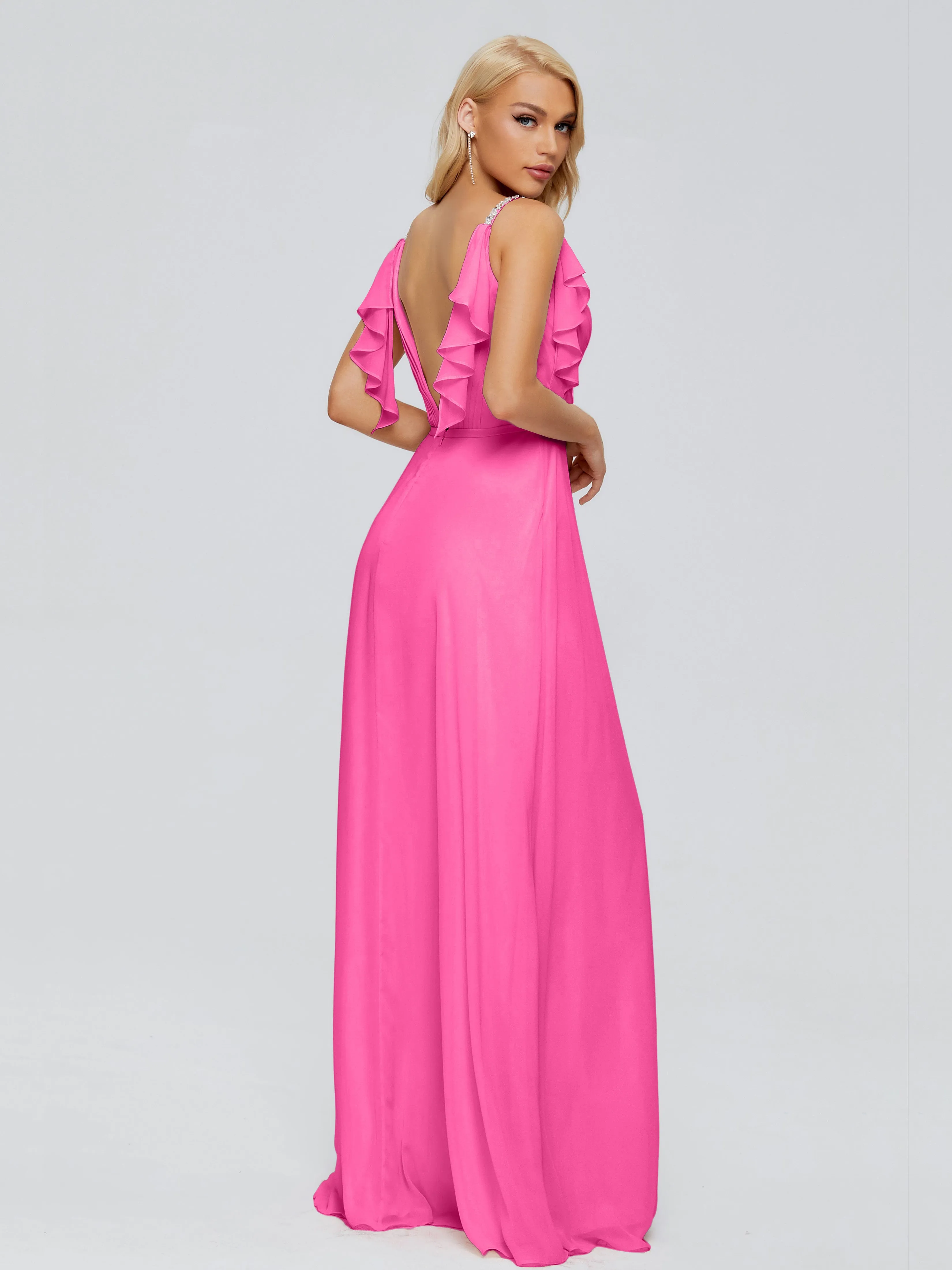 Brianna Ruffles Spaghetti Straps Unique Chiffon Bridesmaid Dresses