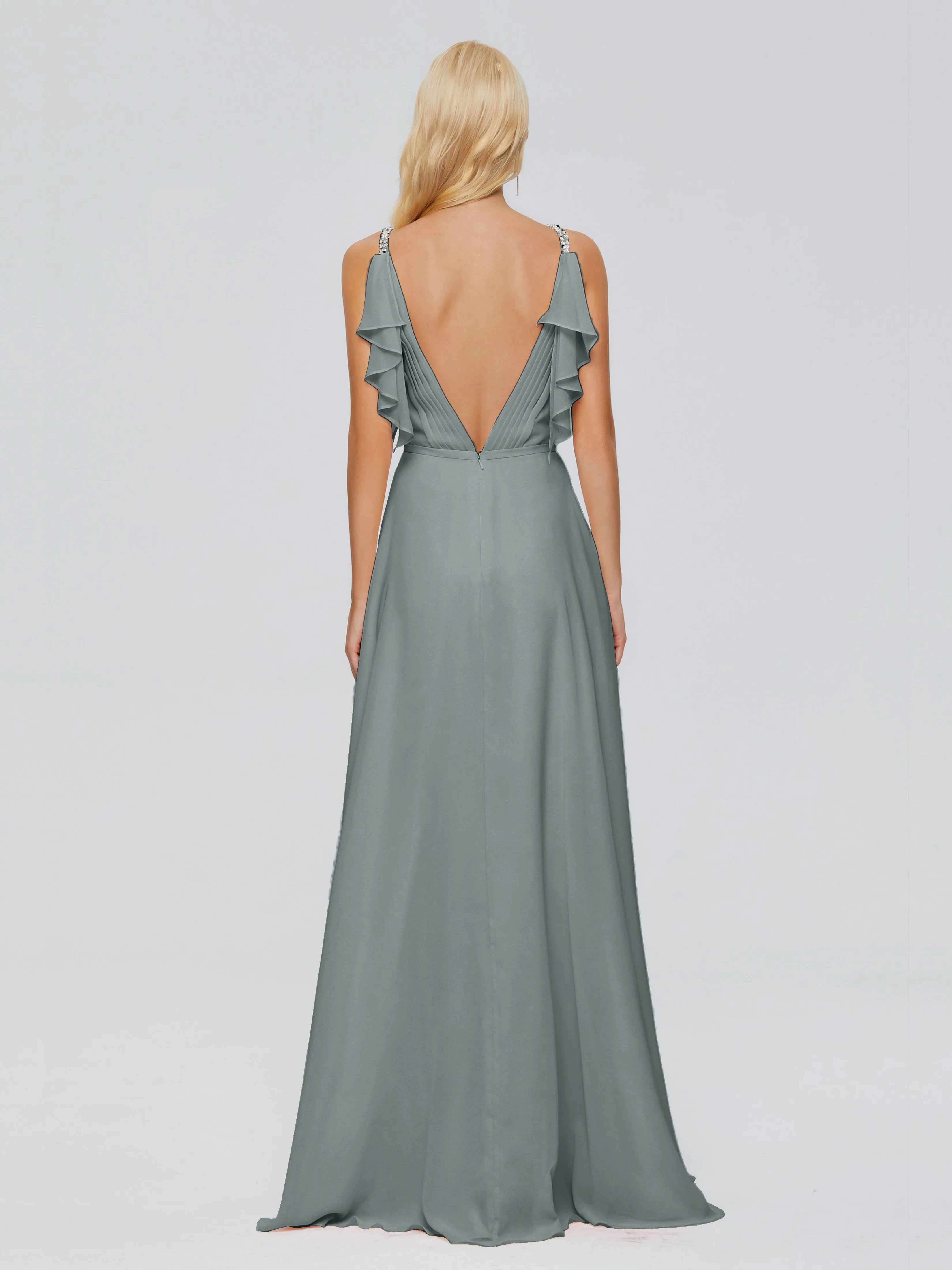 Brianna Ruffles Spaghetti Straps Unique Chiffon Bridesmaid Dresses