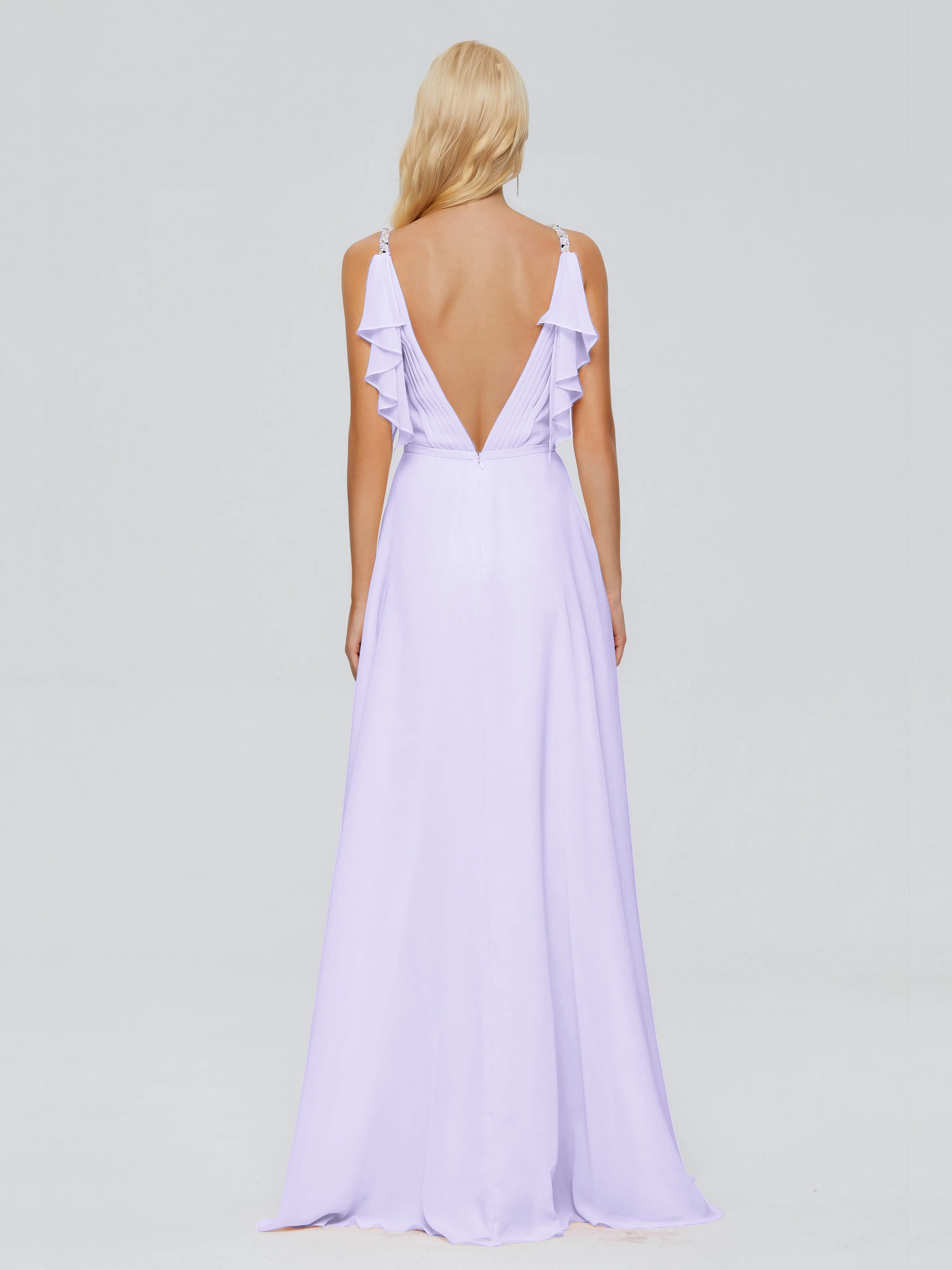 Brianna Ruffles Spaghetti Straps Unique Chiffon Bridesmaid Dresses