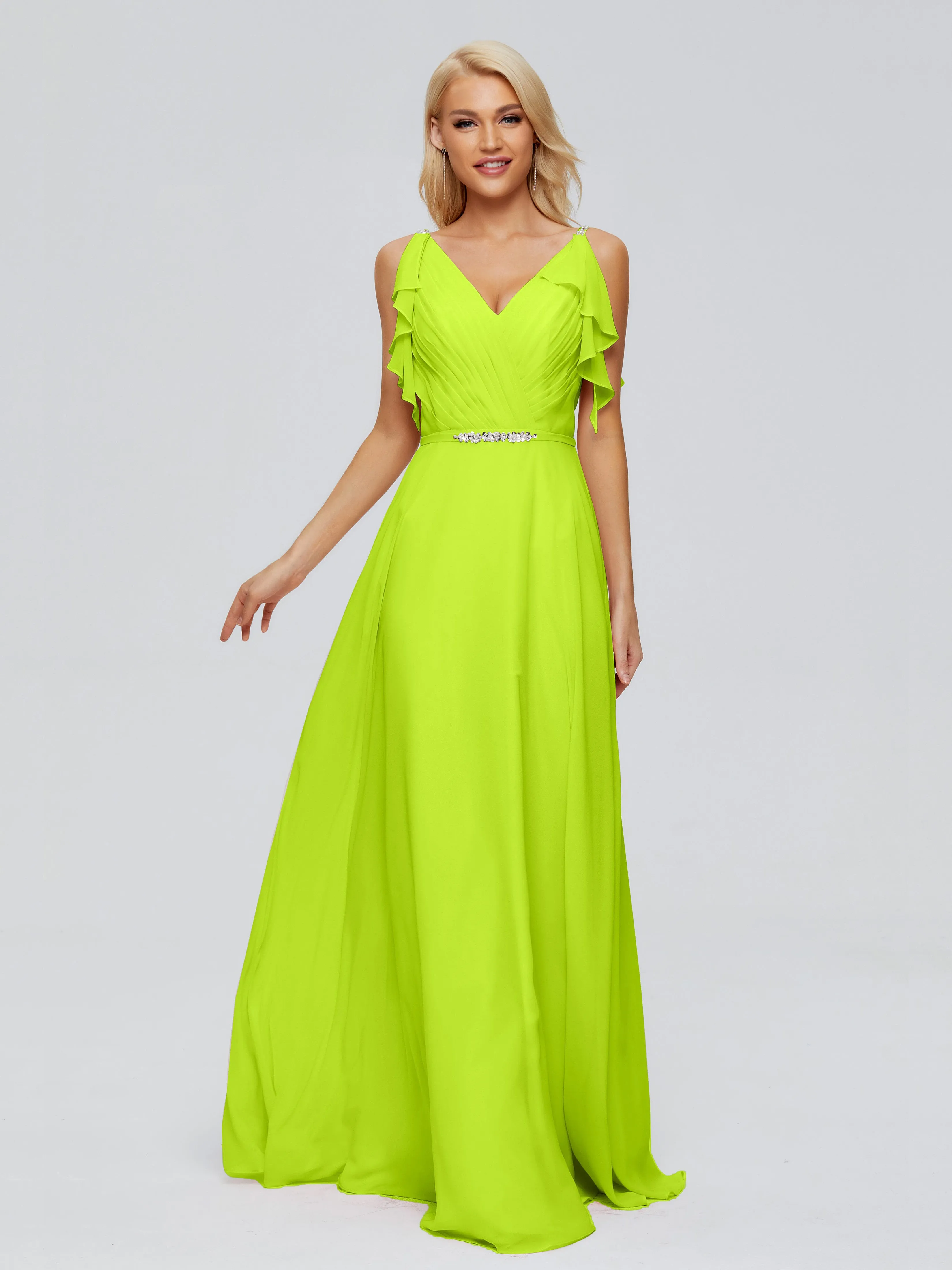 Brianna Ruffles Spaghetti Straps Unique Chiffon Bridesmaid Dresses