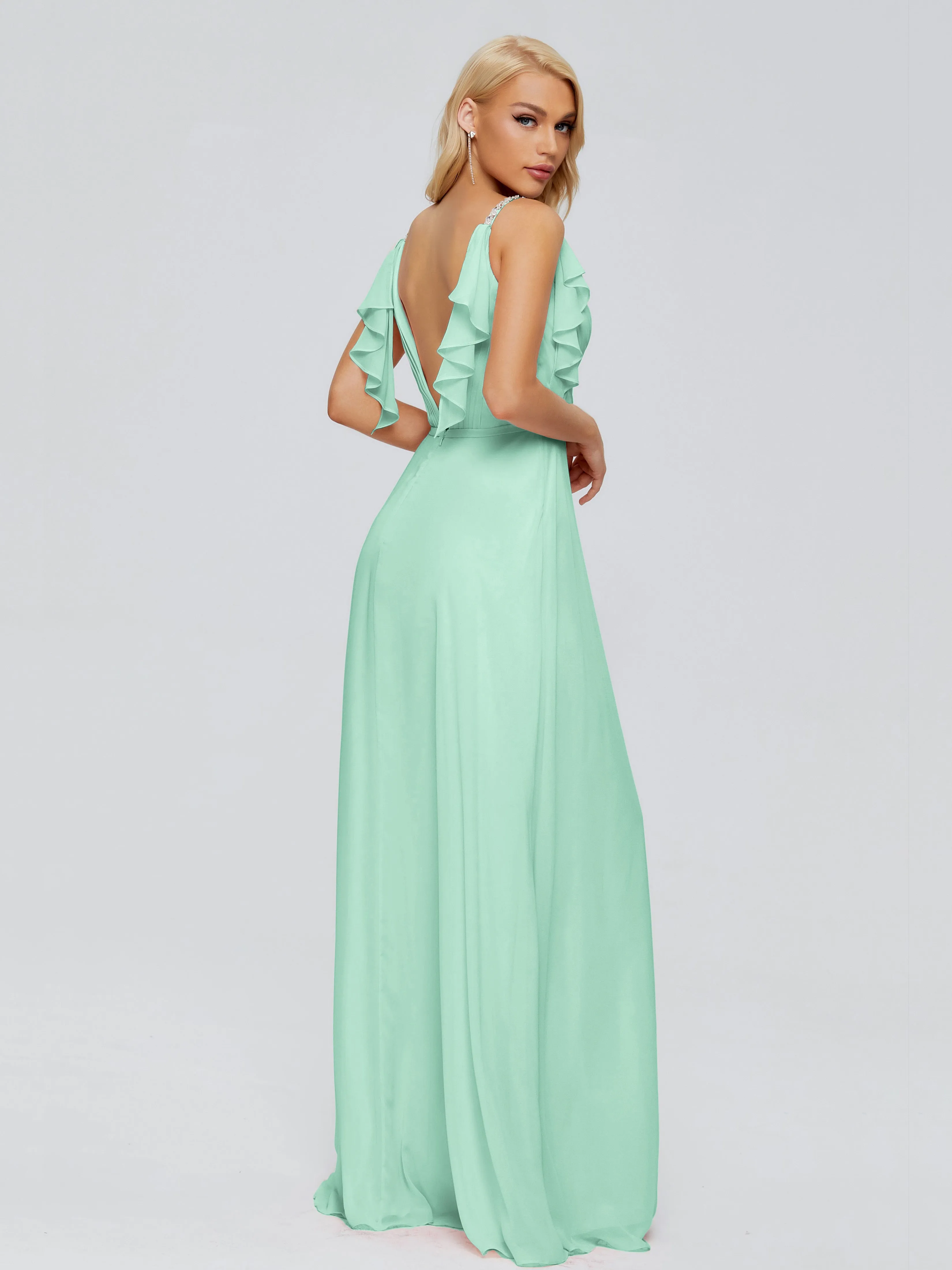 Brianna Ruffles Spaghetti Straps Unique Chiffon Bridesmaid Dresses