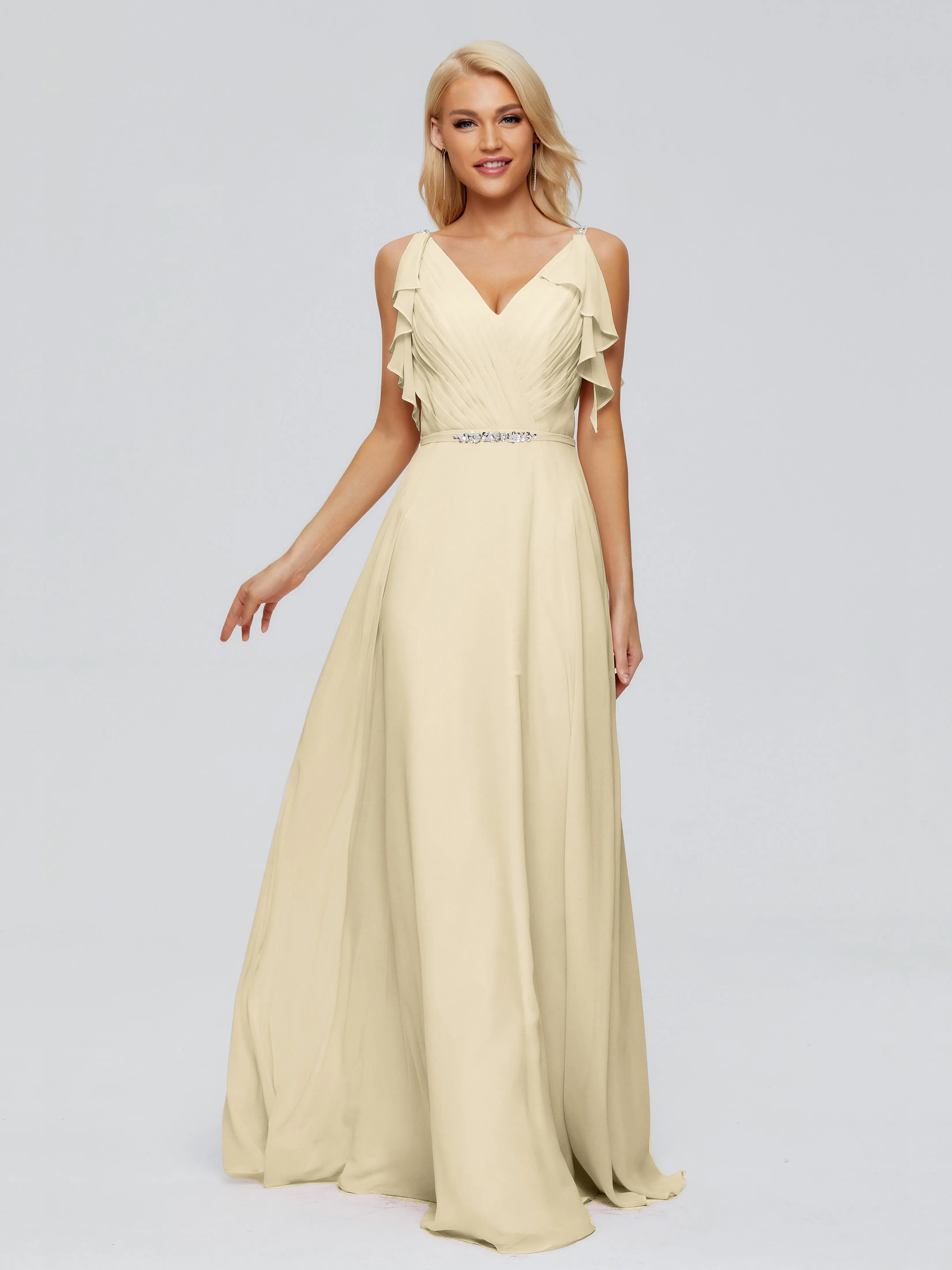 Brianna Ruffles Spaghetti Straps Unique Chiffon Bridesmaid Dresses