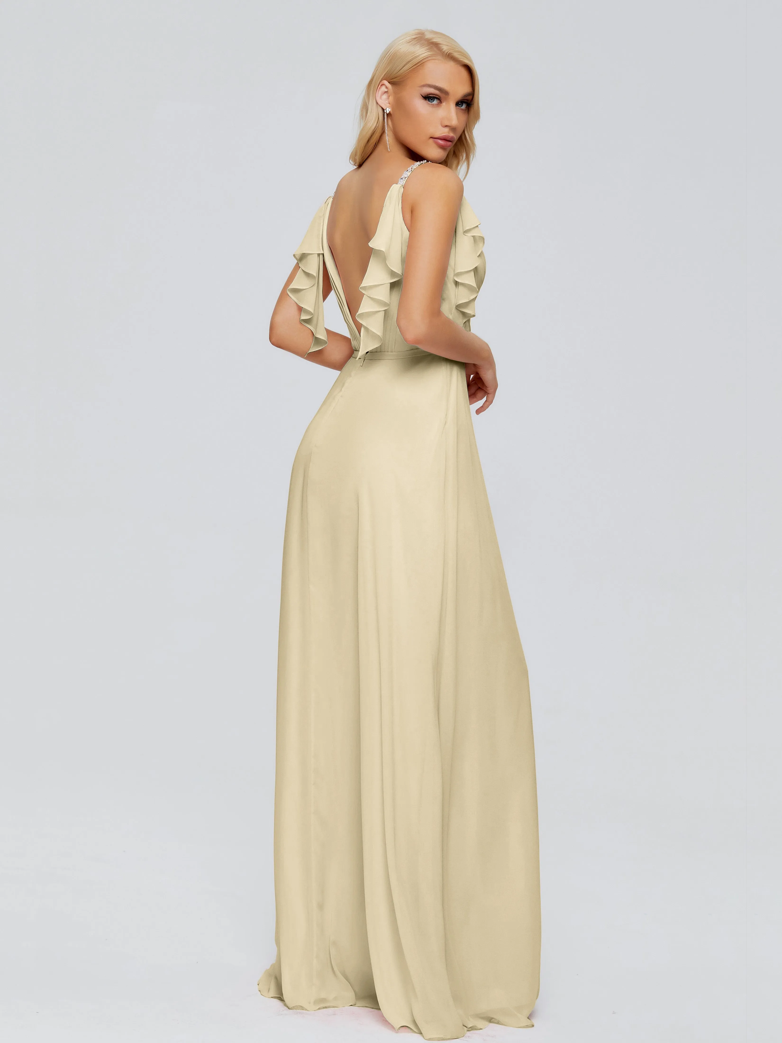 Brianna Ruffles Spaghetti Straps Unique Chiffon Bridesmaid Dresses